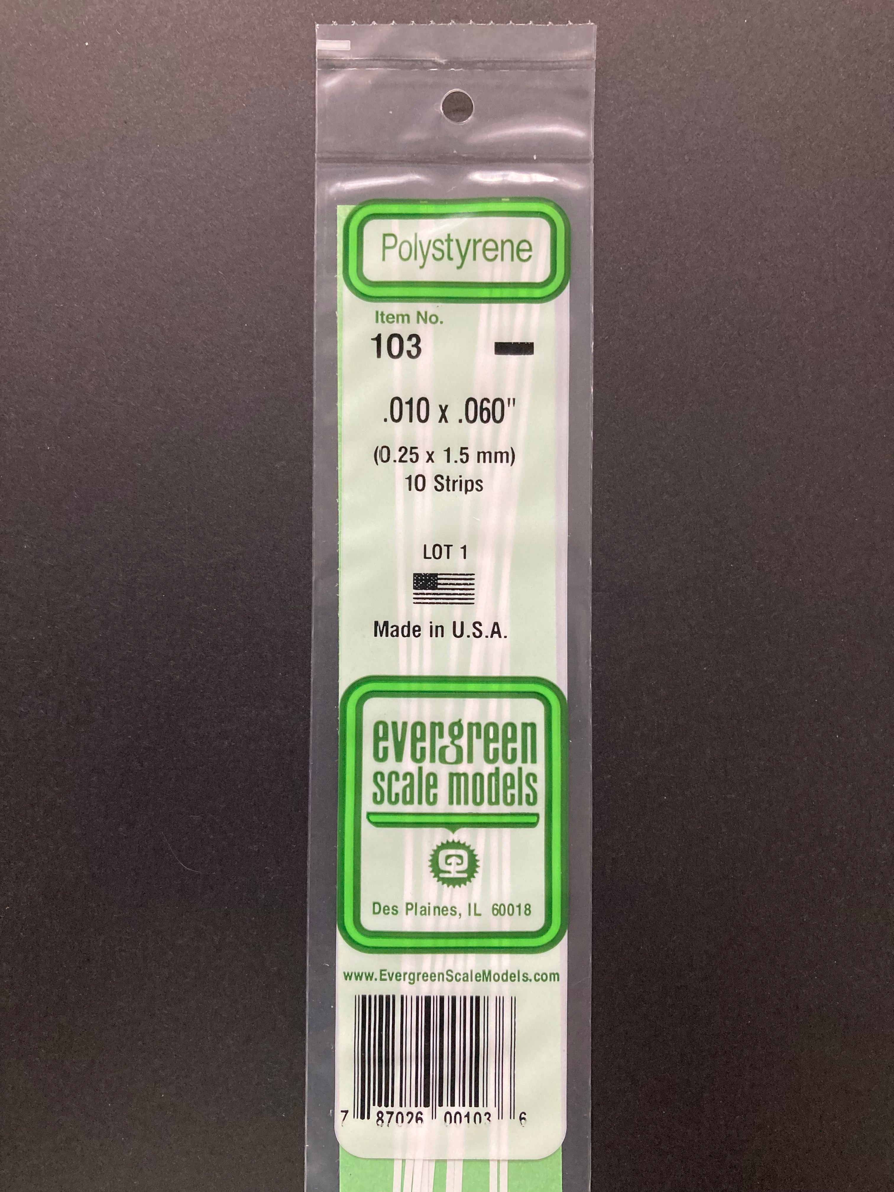 0.25 x 1.5 mm Opaque White Dimensional Polystyrene Strips (10 Strips) Item No: 103