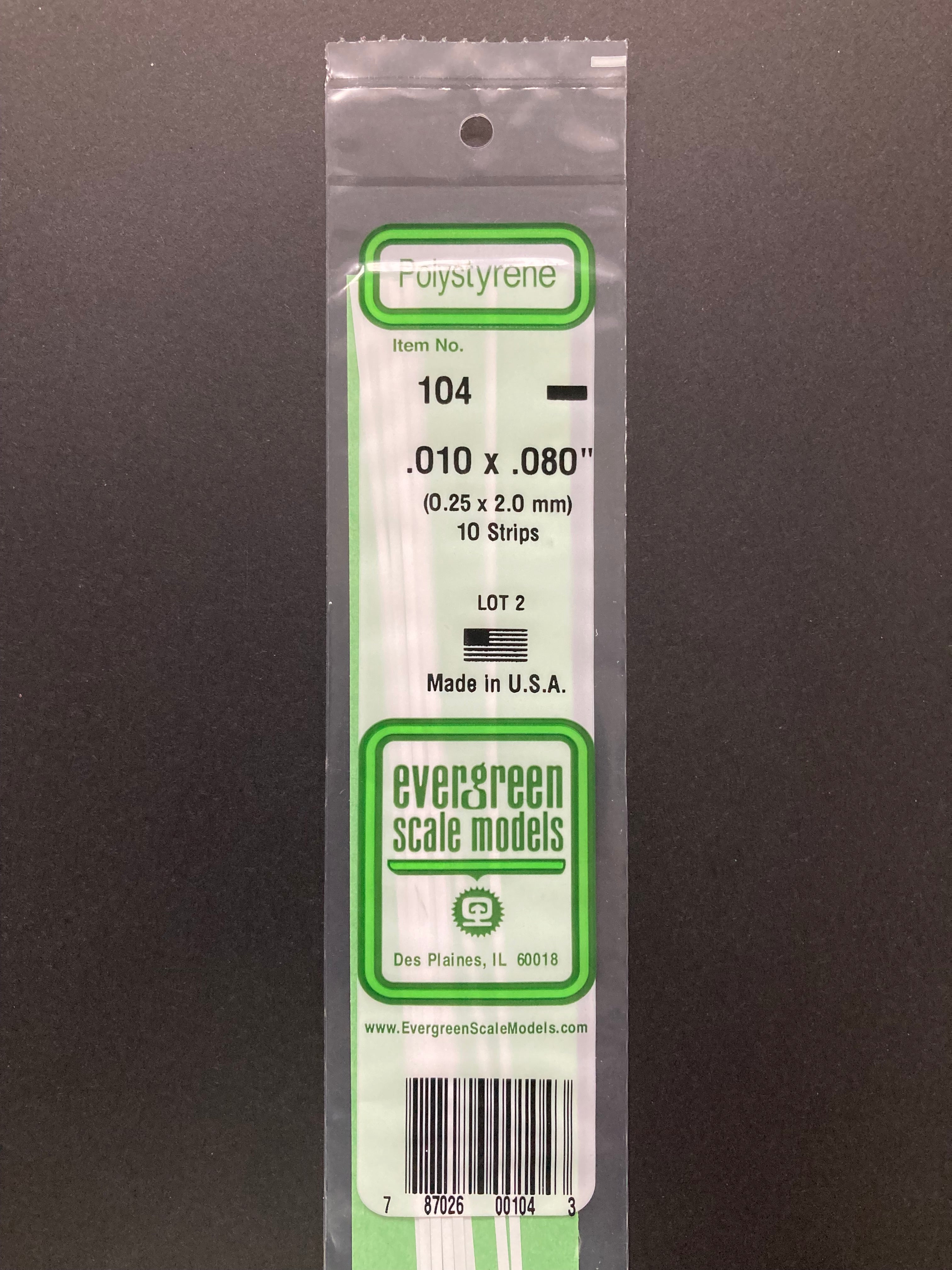 0.25 x 2.0 mm Opaque White Dimensional Polystyrene Strips (10 Strips) Item No: 104