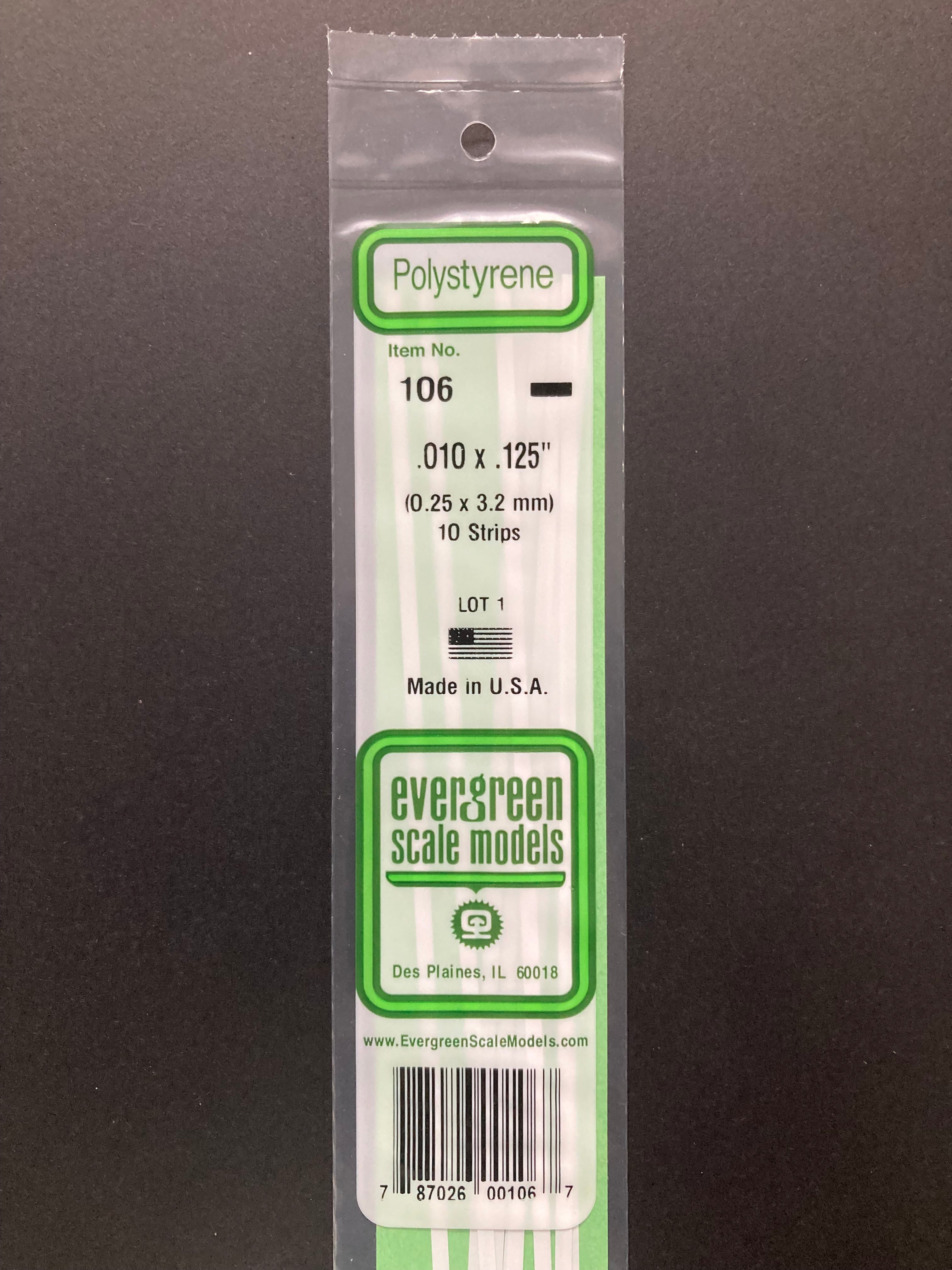 0.25 x 3.2 mm Opaque White Dimensional Polystyrene Strips (10 Strips) Item No: 106