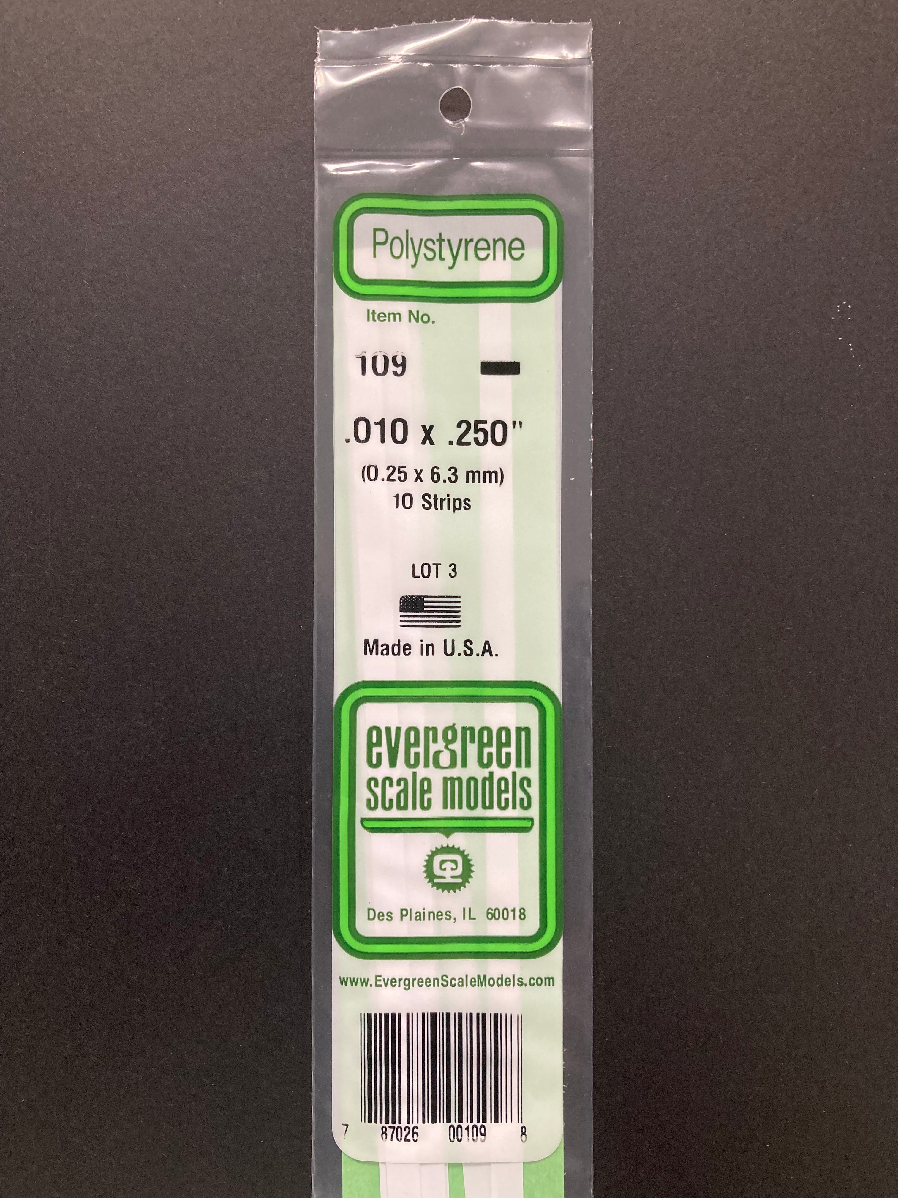 0.25 x 6.3 mm Opaque White Dimensional Polystyrene Strips (10 Strips) Item No: 109