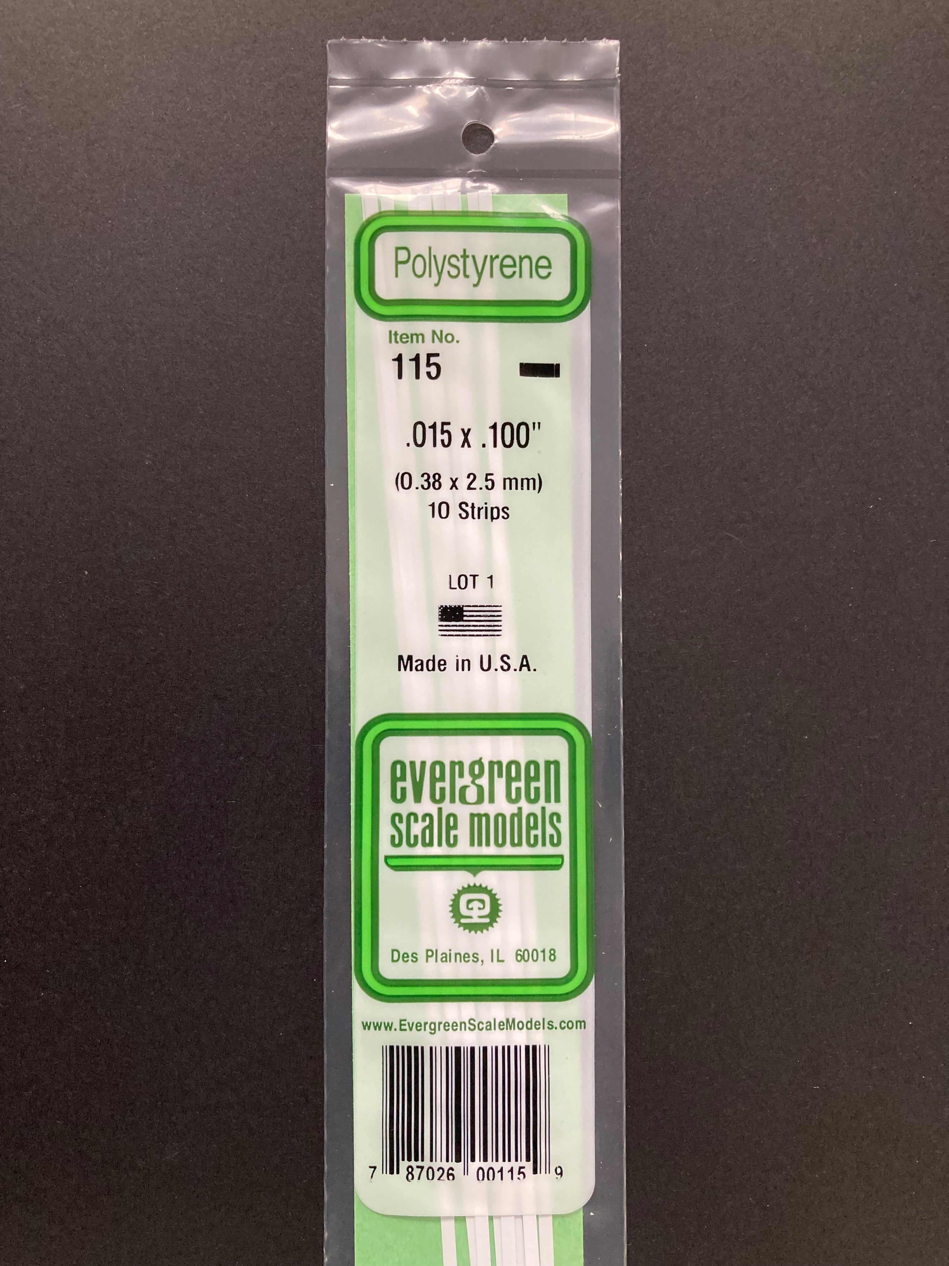 0.38 x 2.5 mm Opaque White Dimensional Polystyrene Strips (10 Strips) Item No: 115