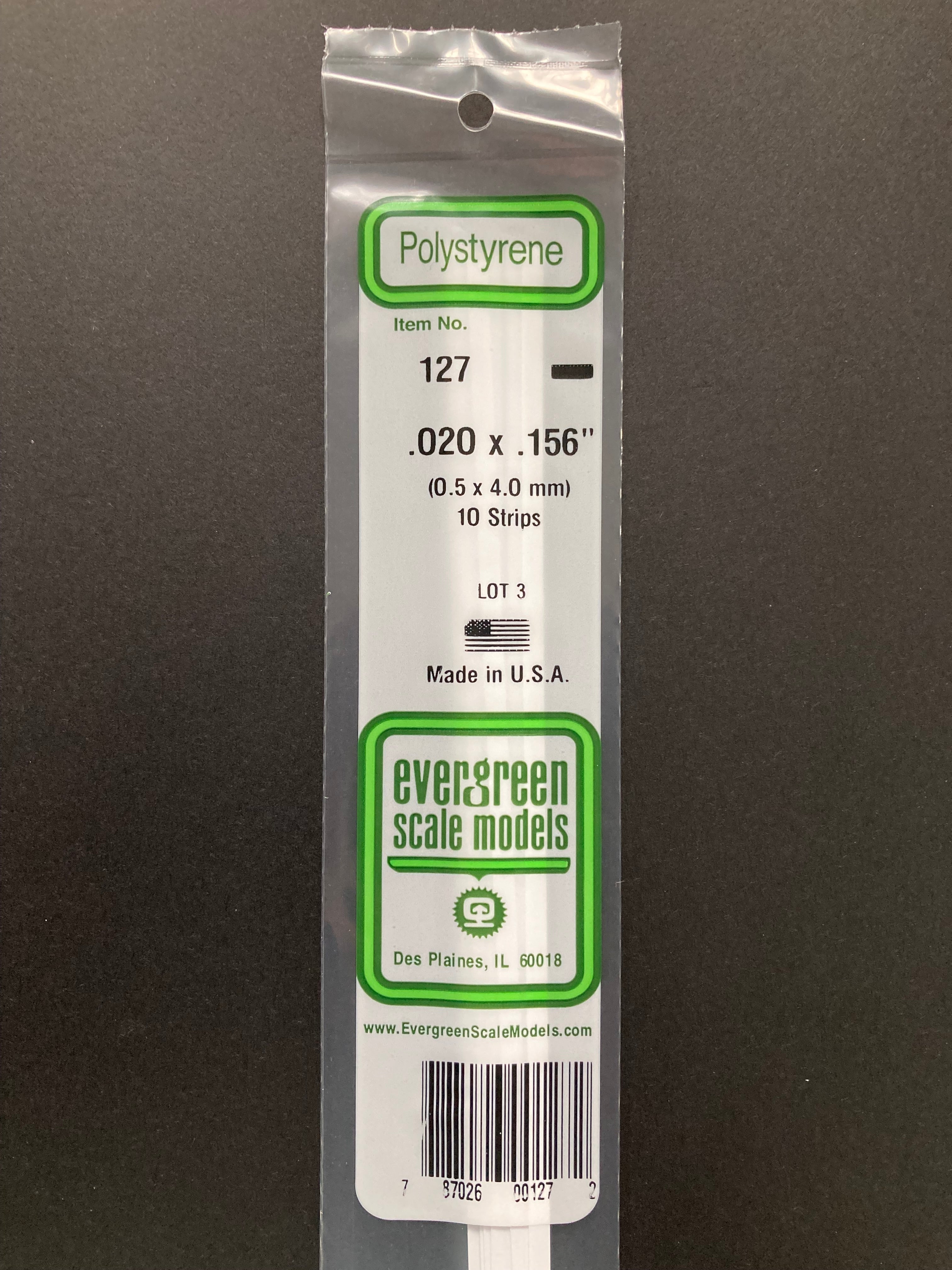 0.5 x 4.0 mm Opaque White Dimensional Polystyrene Strips (10 Strips) Item No: 127