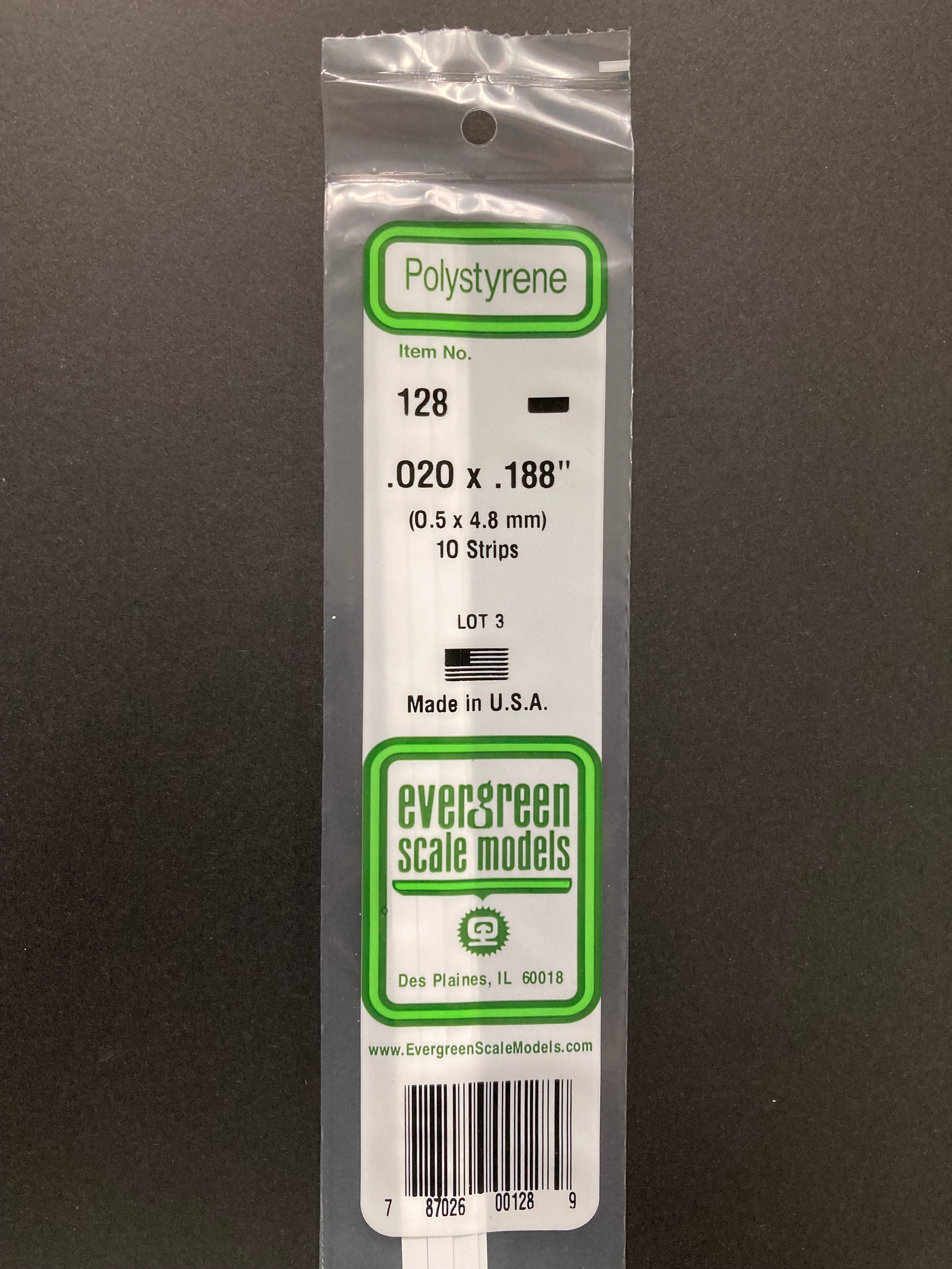 0.5 x 4.8 mm Opaque White Dimensional Polystyrene Strips (10 Strips) Item No: 128