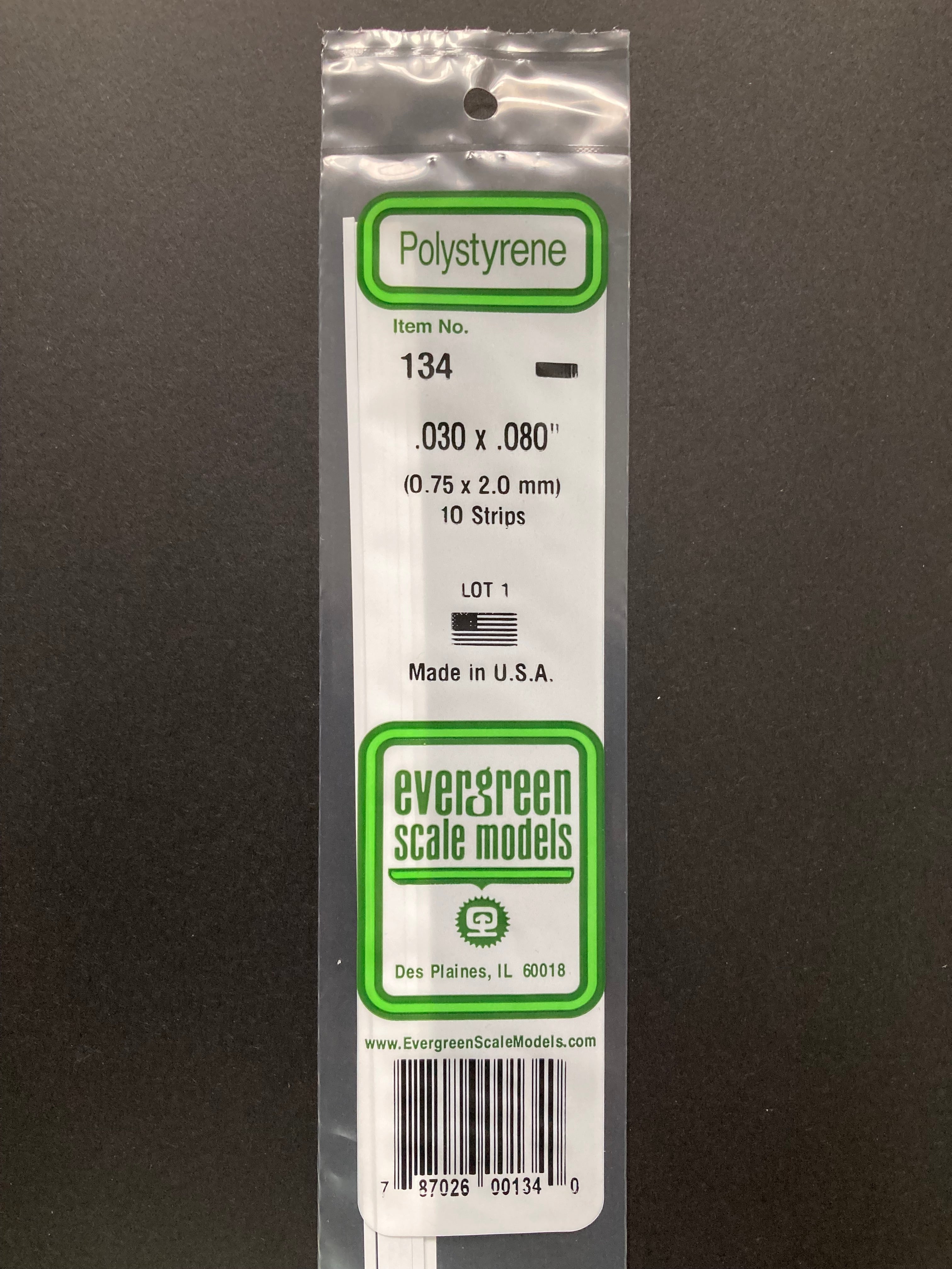 0.75 x 2.0 mm Opaque White Dimensional Polystyrene Strips (10 Strips) Item No: 134