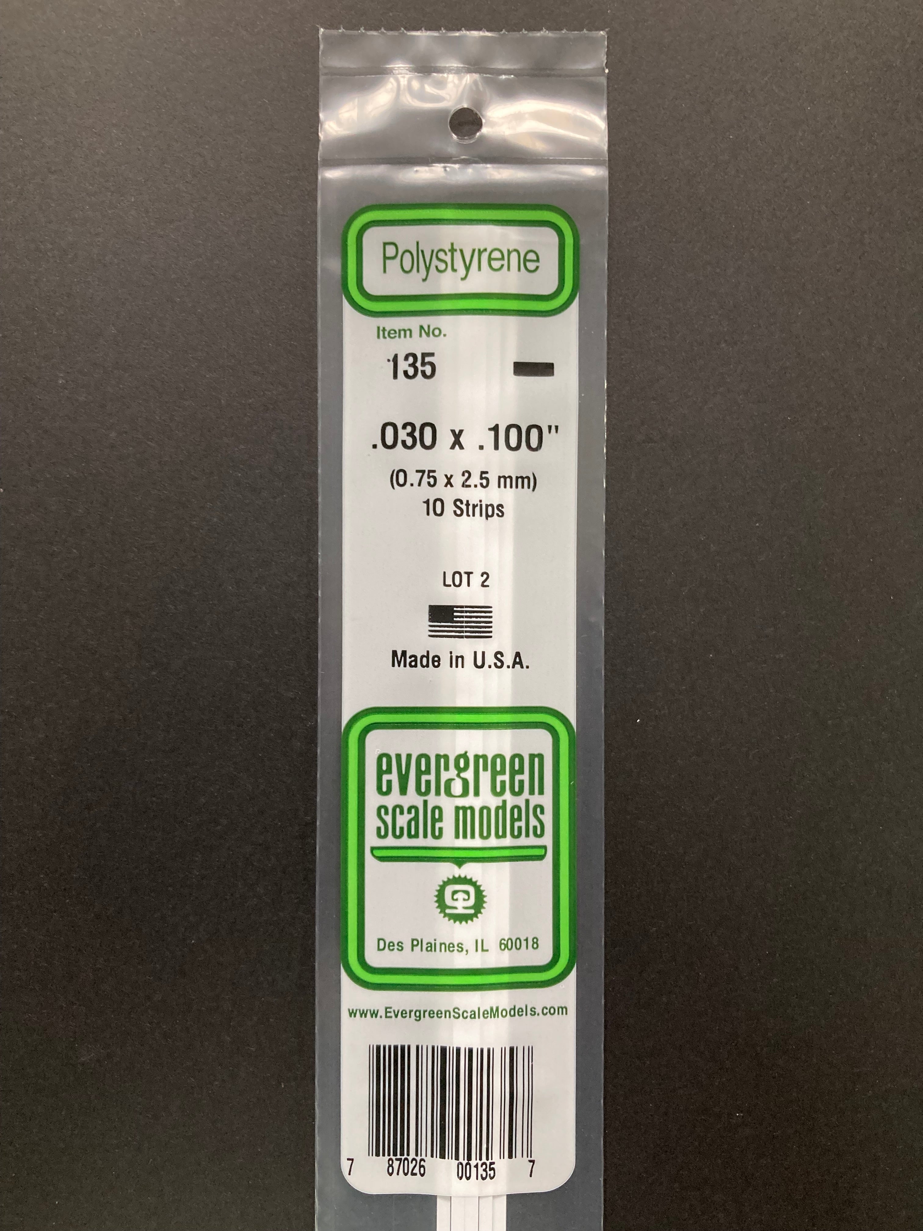 0.75 x 2.5 mm Opaque White Dimensional Polystyrene Strips (10 Strips) Item No: 135