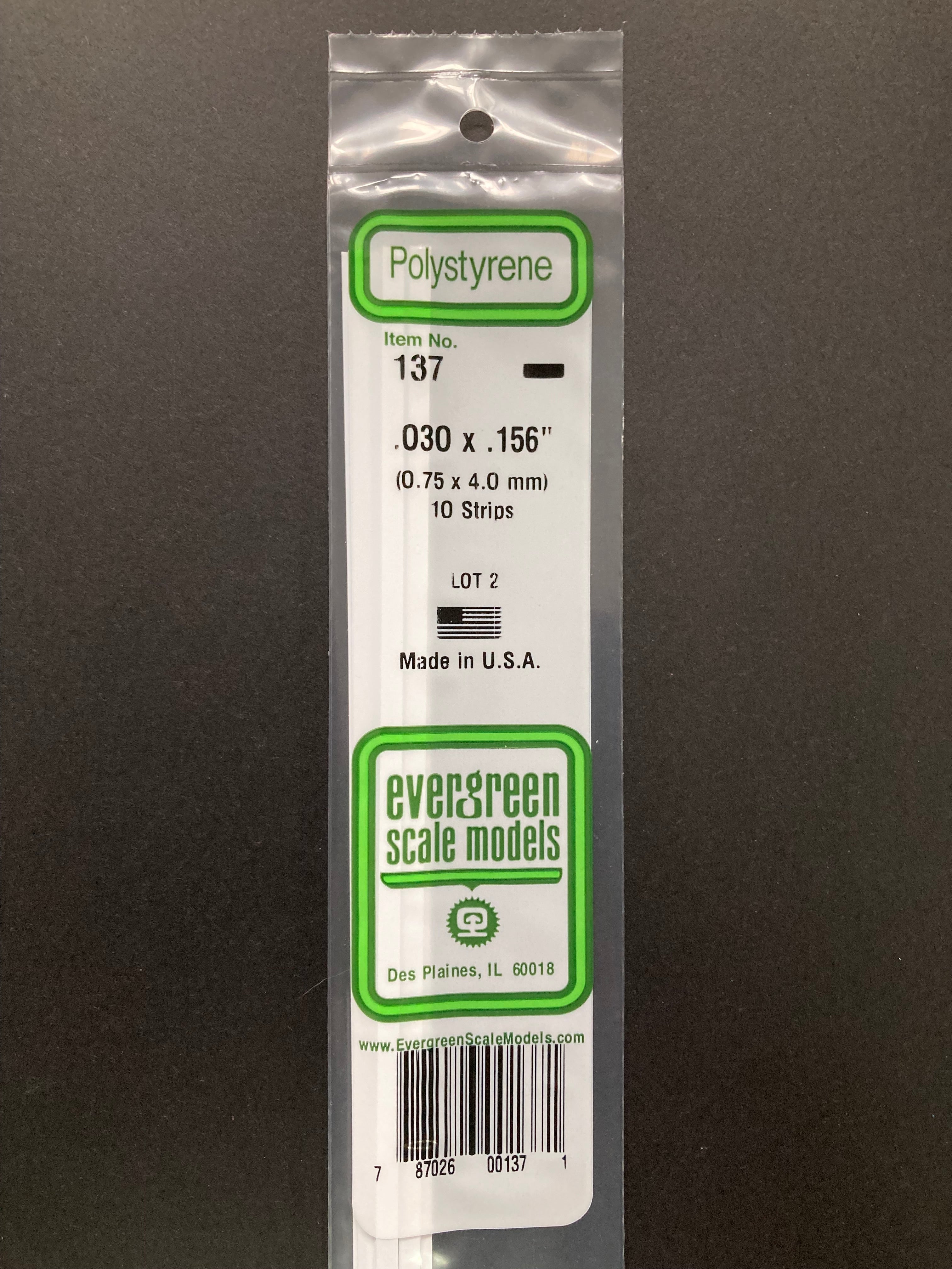 0.75 x 4.0 mm Opaque White Dimensional Polystyrene Strips (10 Strips) Item No: 137