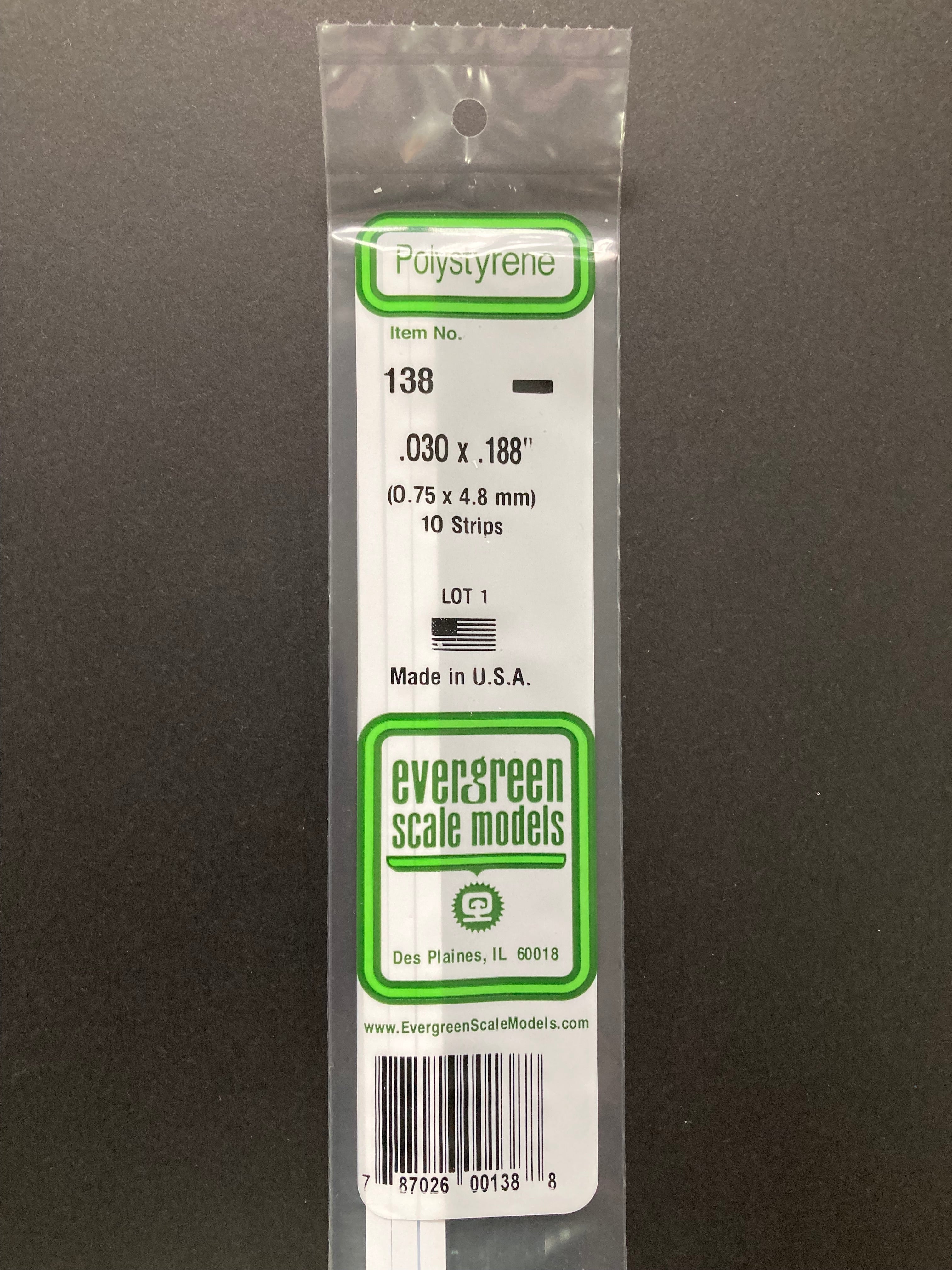 0.75 x 4.8 mm Opaque White Dimensional Polystyrene Strips (10 Strips) Item No: 138