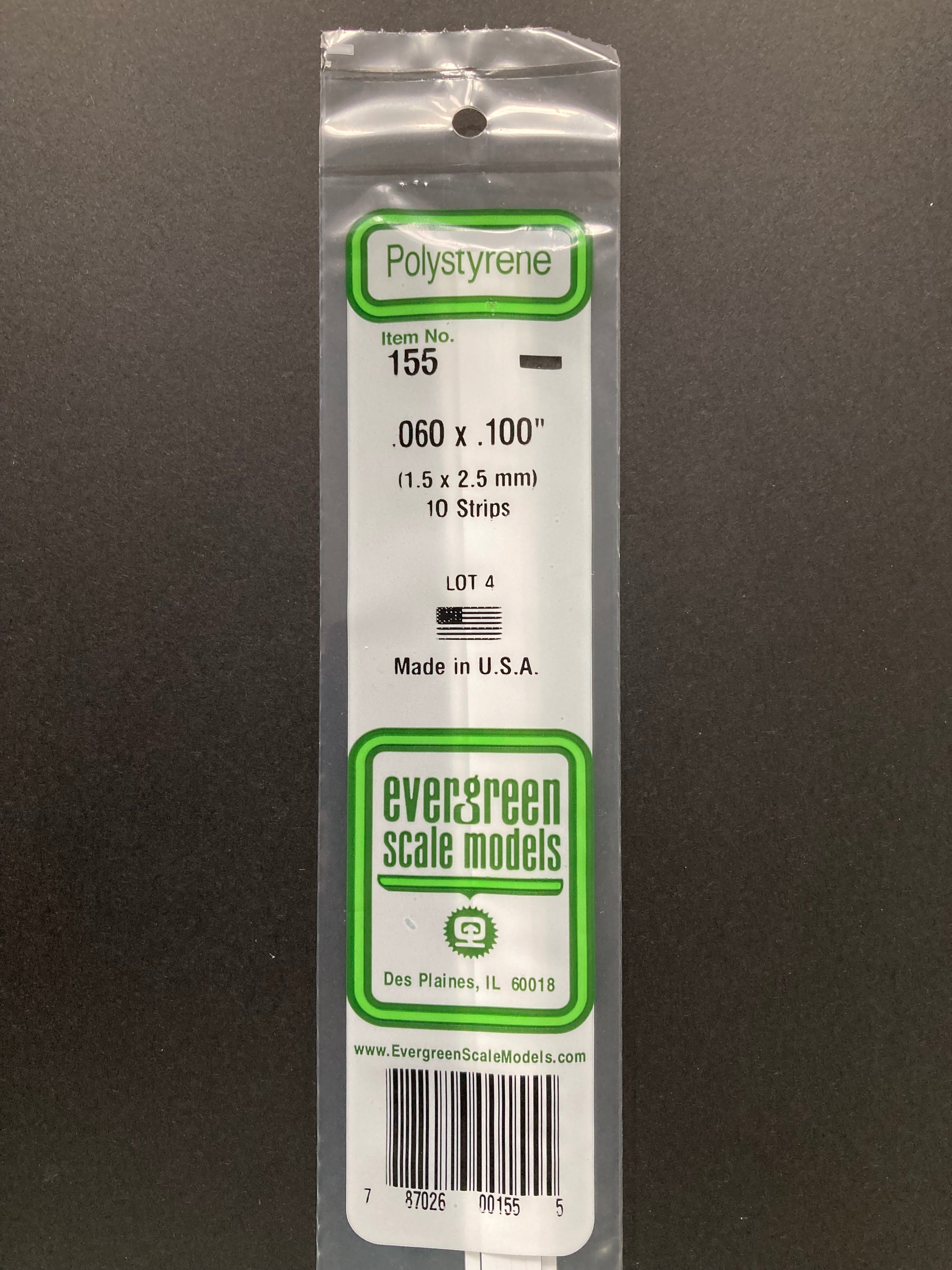 1.5 x 2.5 mm Opaque White Dimensional Polystyrene Strips (10 Strips) Item No: 155