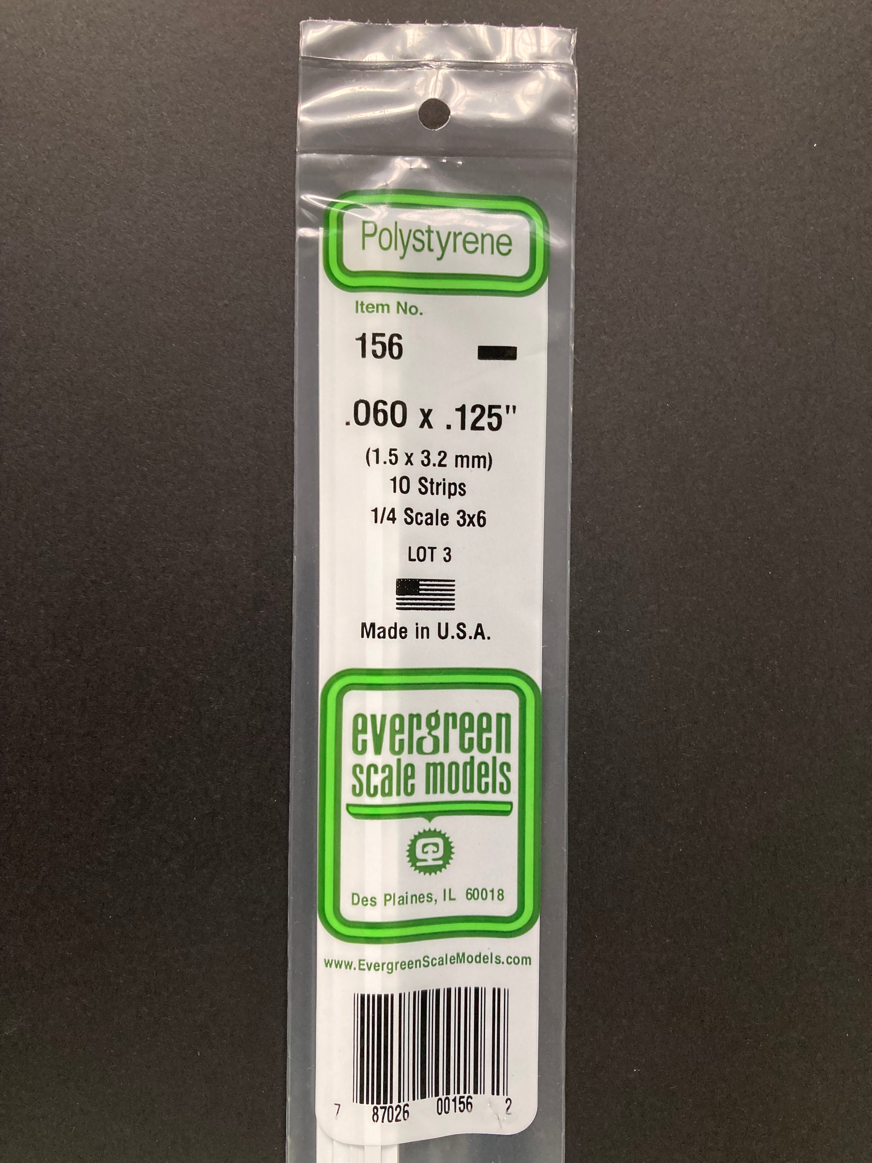 1.5 x 3.2 mm Opaque White Dimensional Polystyrene Strips (10 Strips) Item No: 156