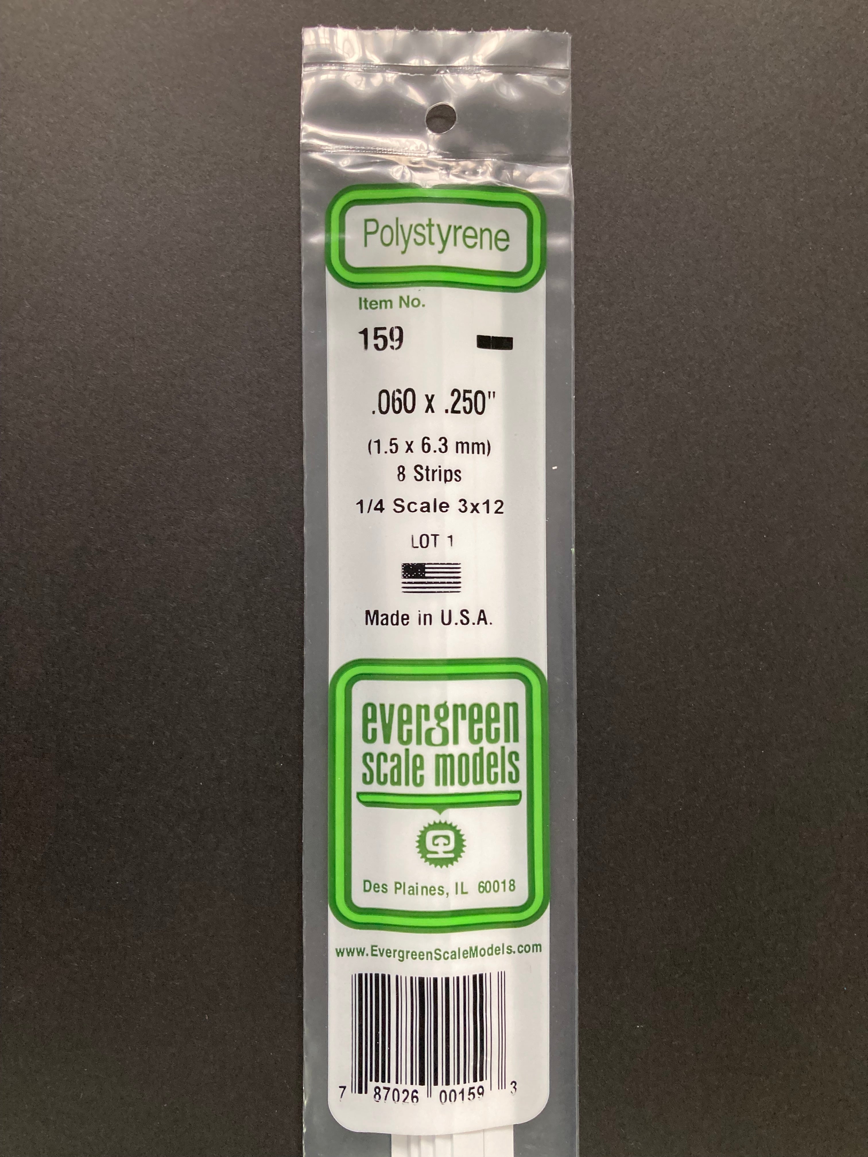 1.5 x 6.3 mm Opaque White Dimensional Polystyrene Strips (8 Strips) Item No: 159