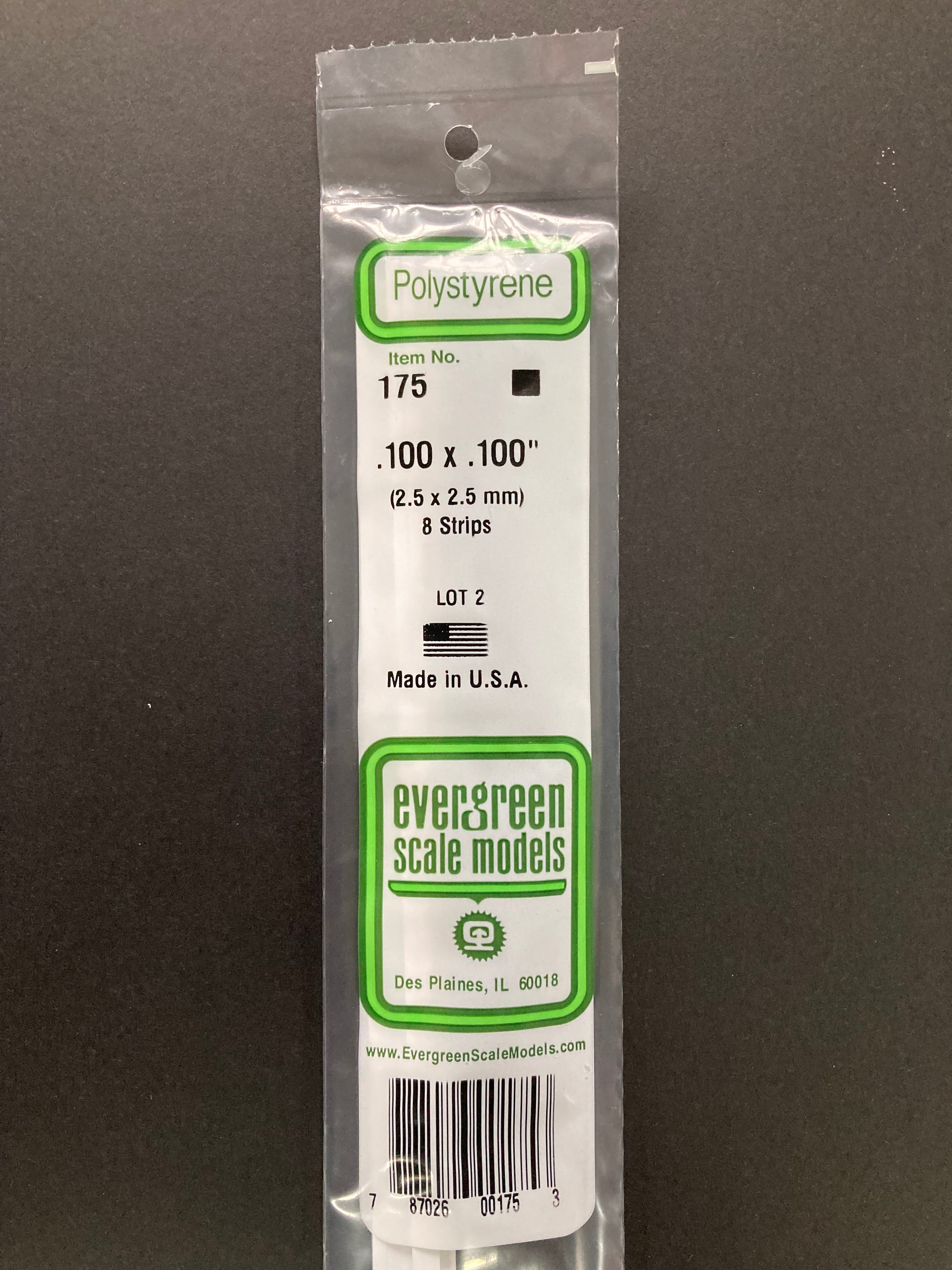 2.5 x 2.5 mm Opaque White Dimensional Polystyrene Strips (8 Strips) Item No: 175