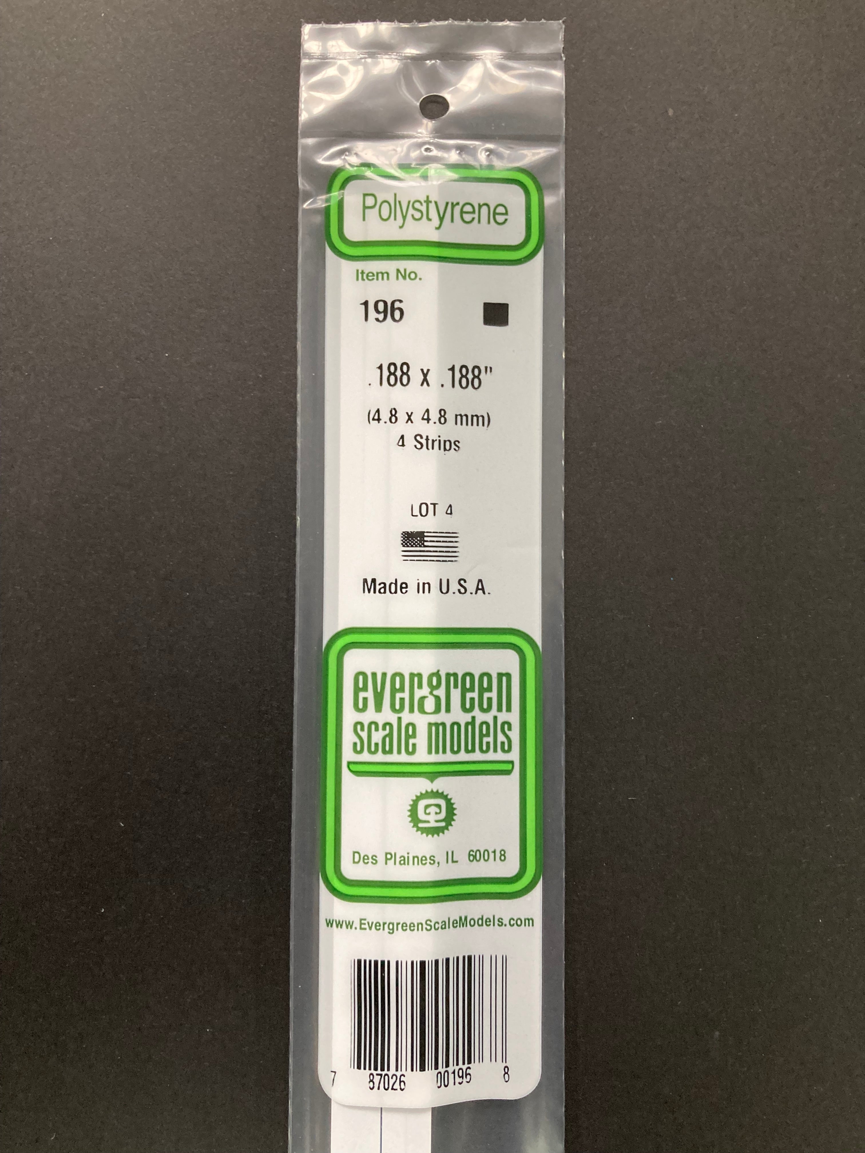 4.8 x 4.8 mm Opaque White Dimensional Polystyrene Strips (4 Strips) Item No: 196