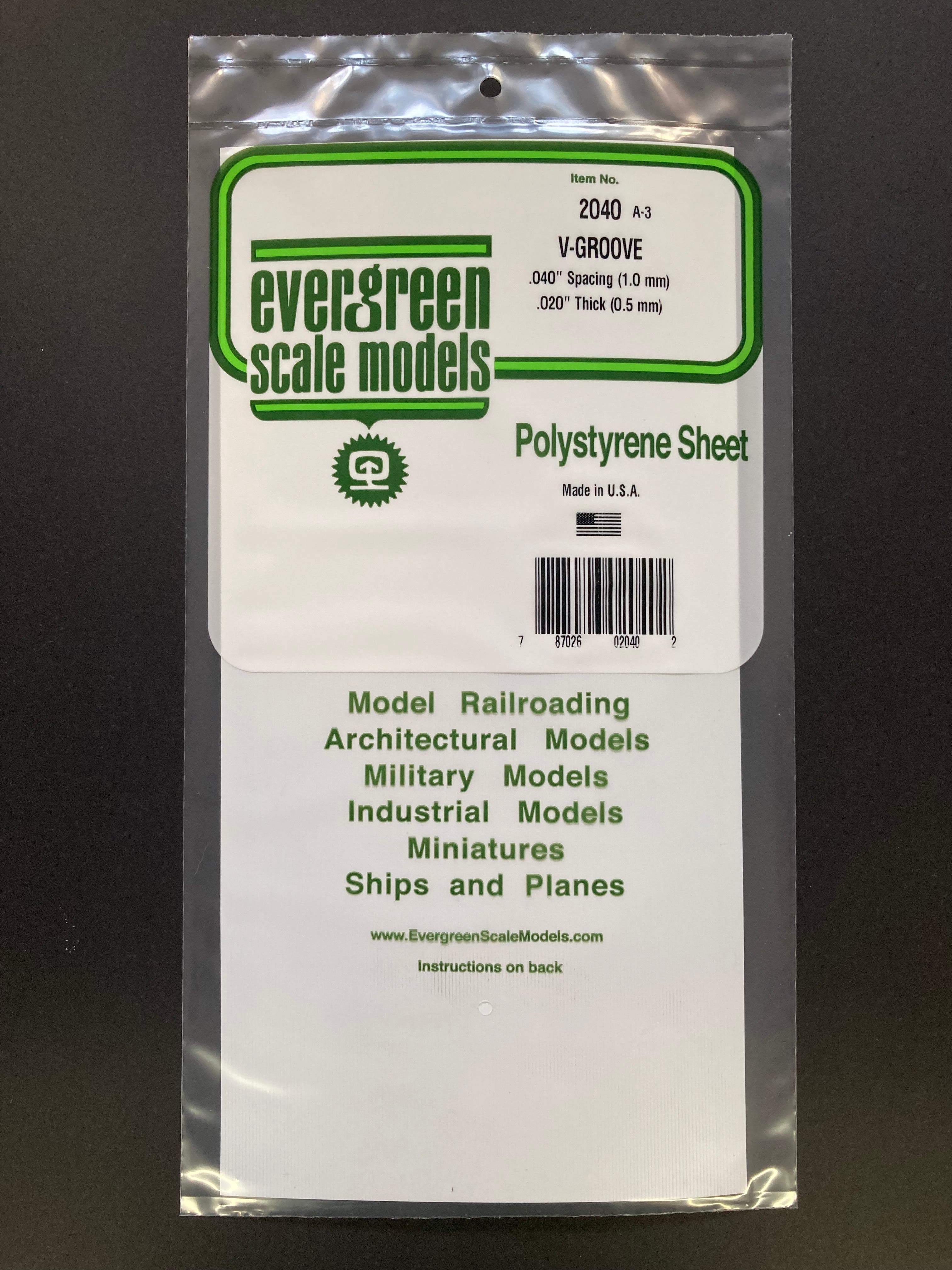 1.0 mm Spacing Opaque White Polystyrene V Groove Siding Sheet (1 Piece) Item No: 2040