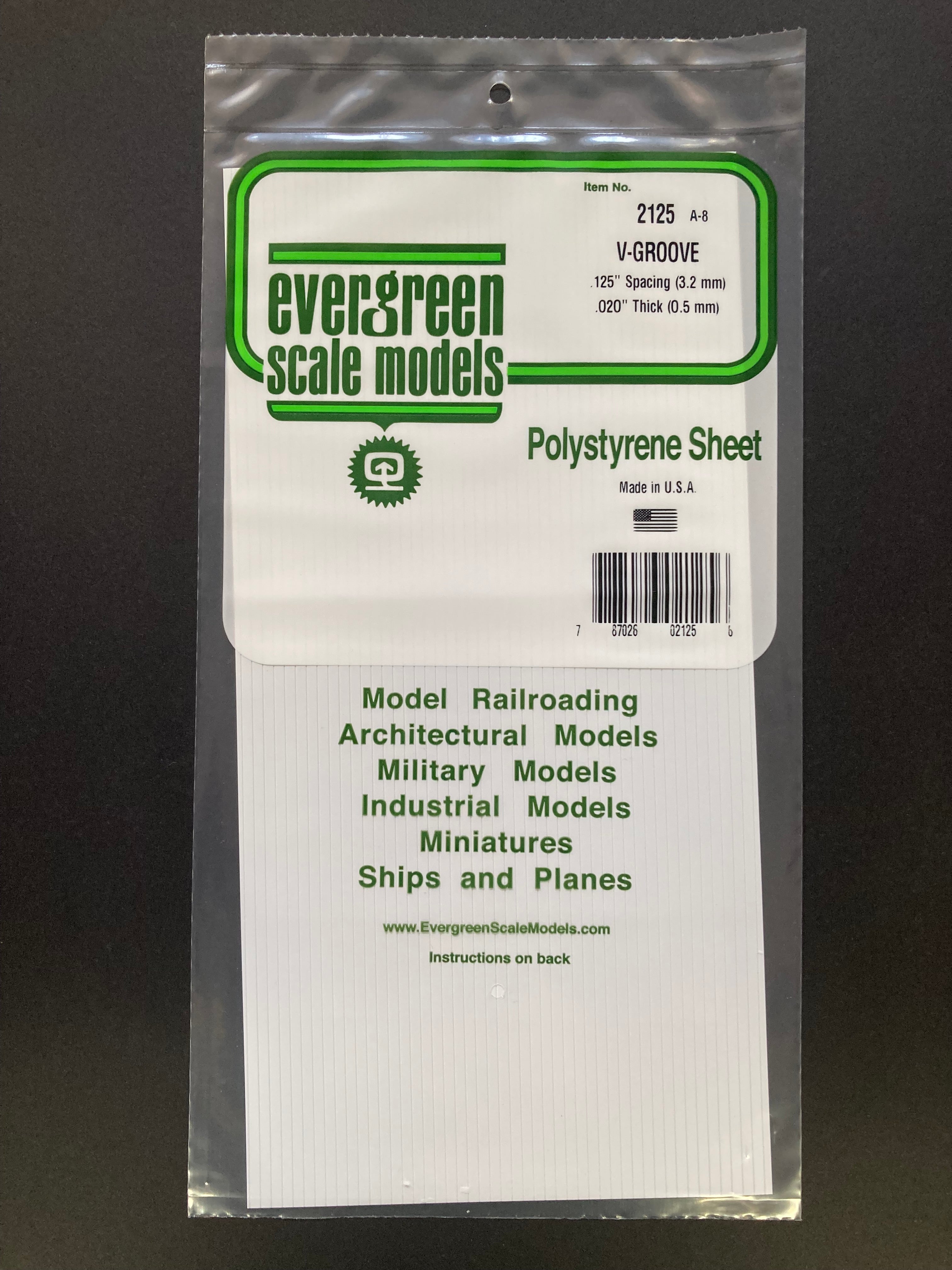 3.2 mm Spacing Opaque White Polystyrene V Groove Siding Sheet (1 Piece) Item No: 2125