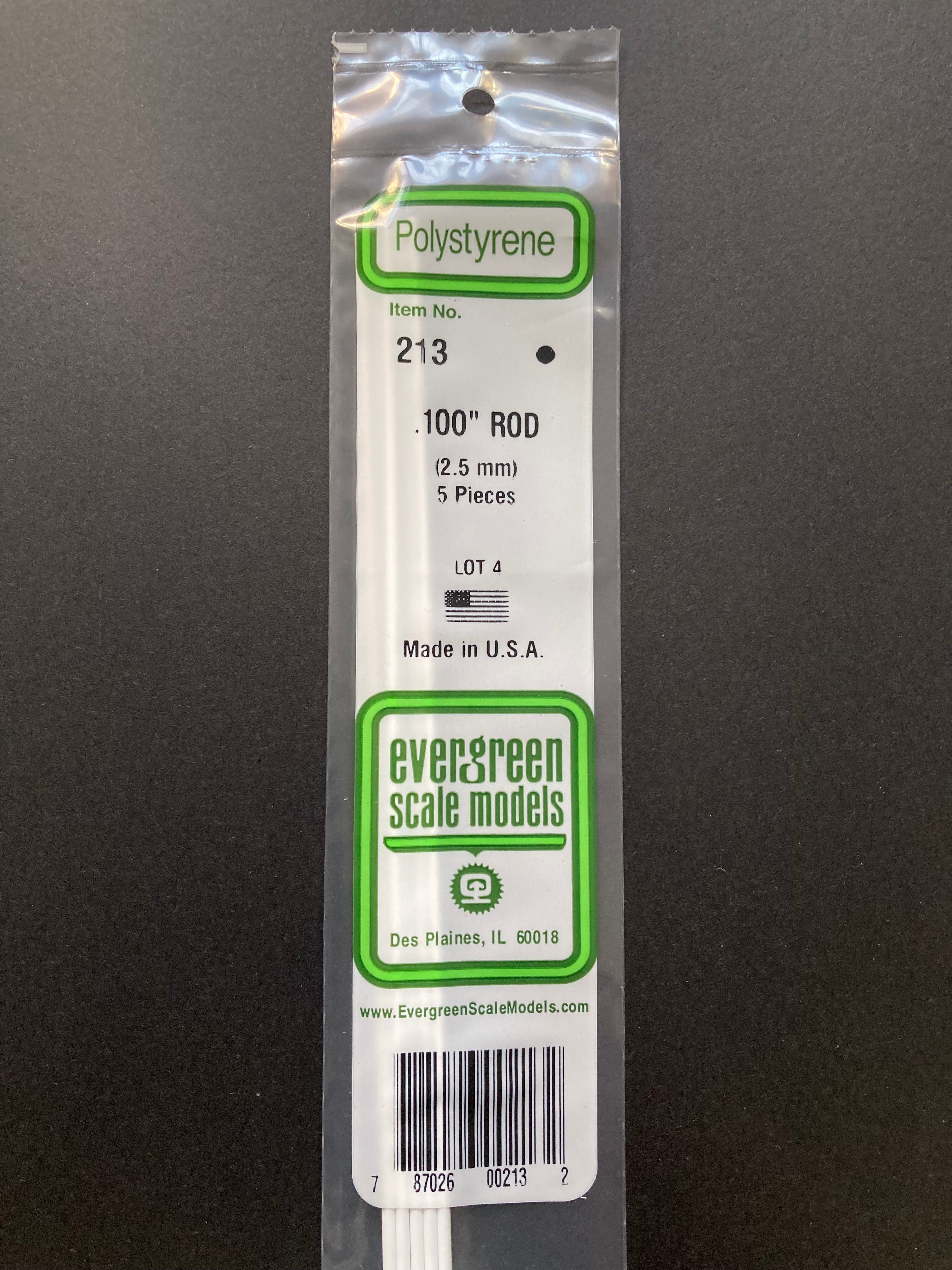 2.5 mm O.D. Opaque White Polystyrene Rods (5 Pieces) Item No: 213