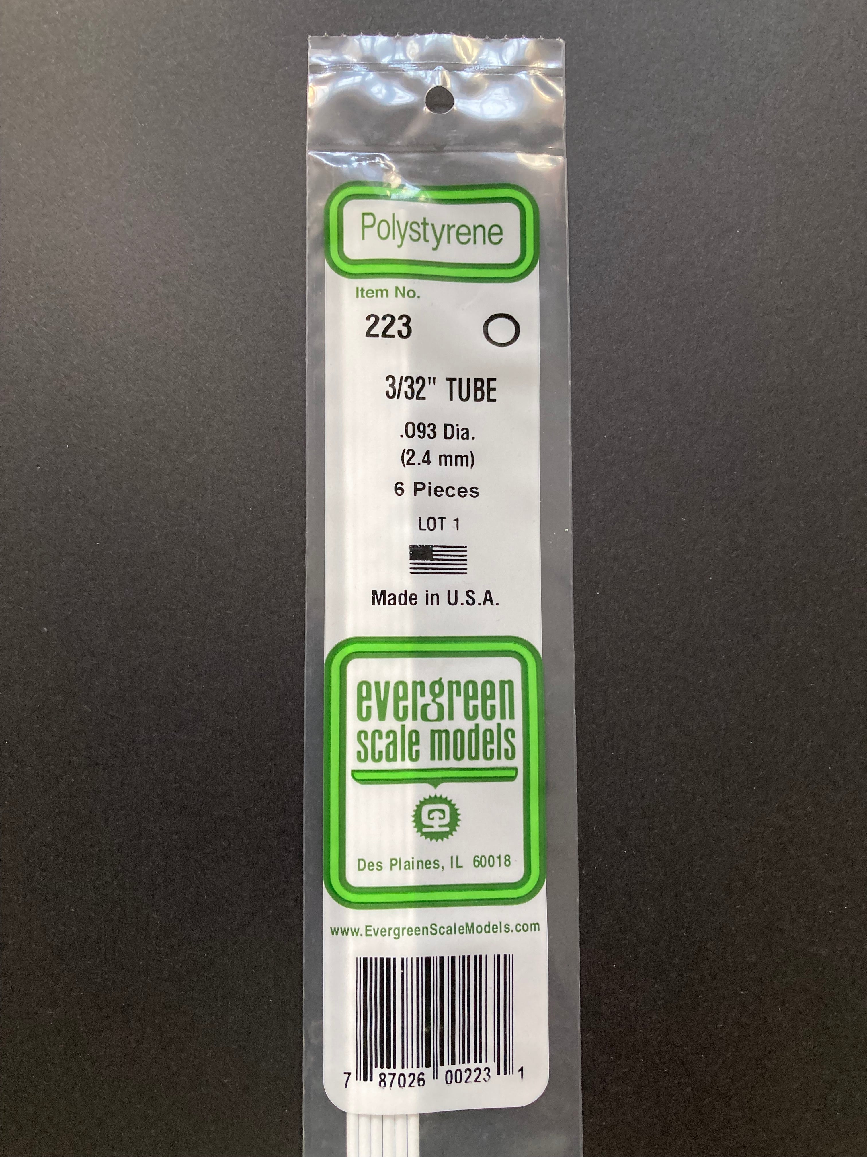 2.4 mm O.D. Opaque White Polystyrene Round Tubing (6 Pieces) Item No: 223