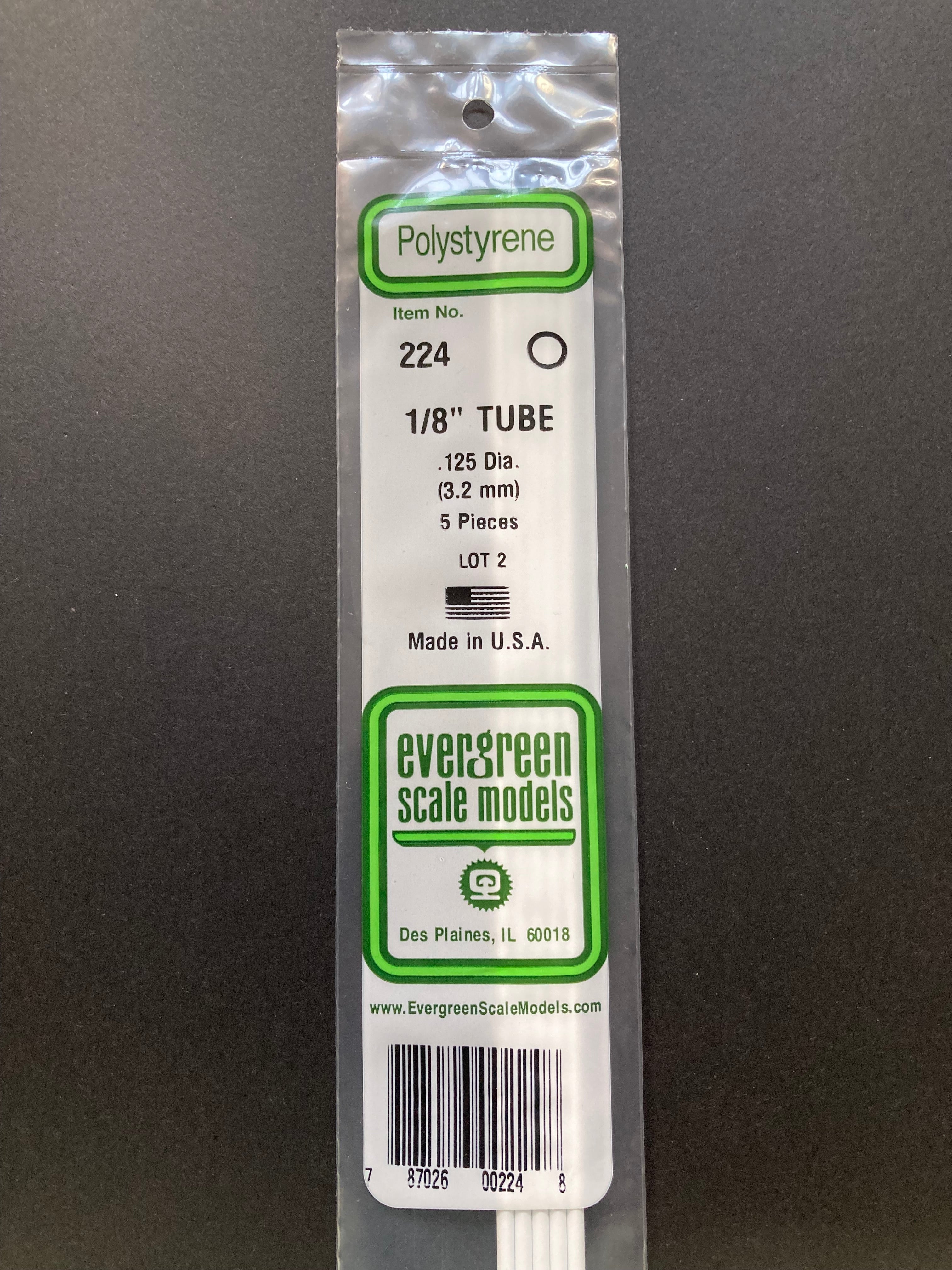 3.2 mm O.D. Opaque White Polystyrene Round Tubing (5 Pieces) Item No: 224