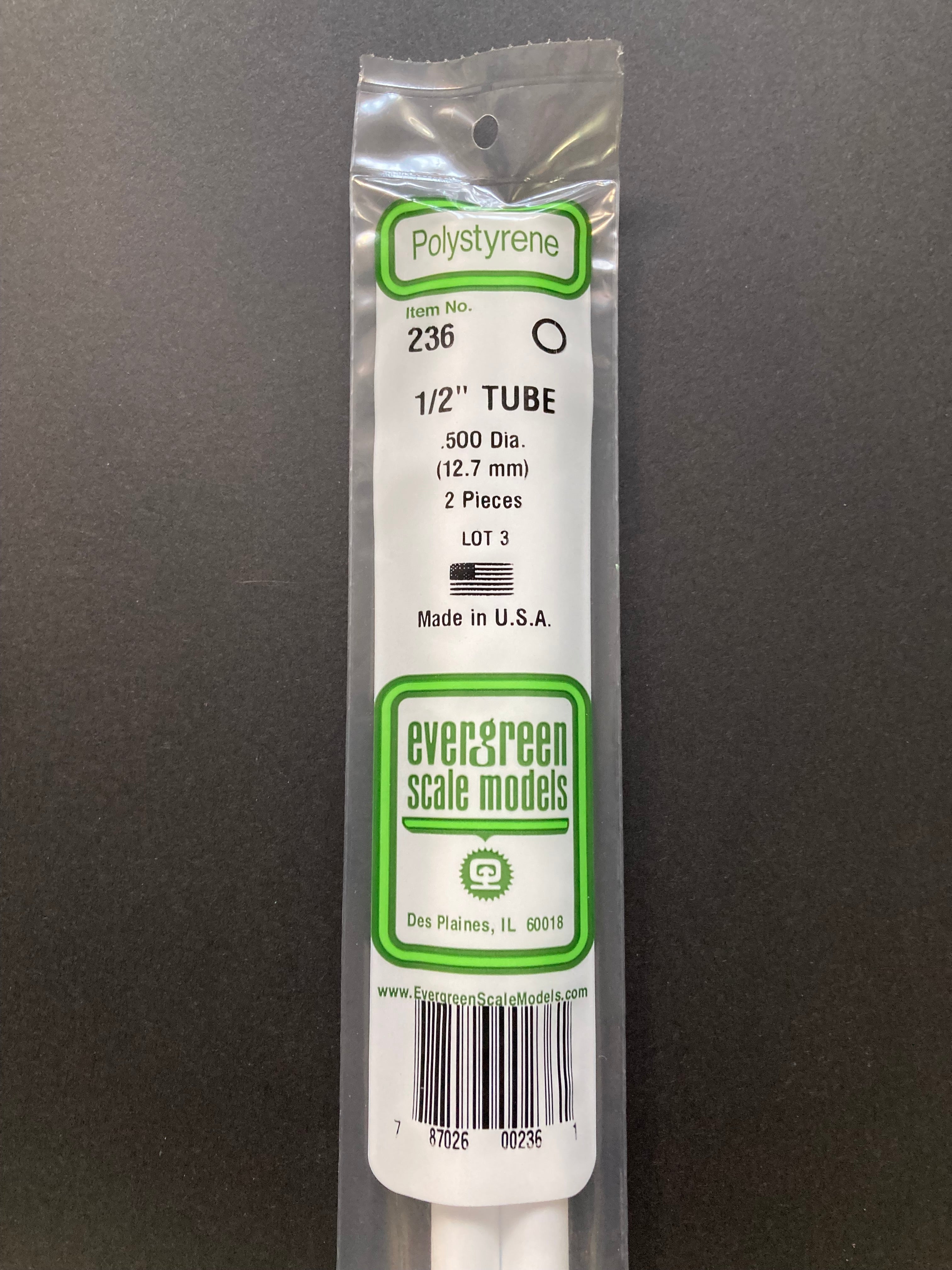 12.7 mm O.D. Opaque White Polystyrene Round Tubing (2 Pieces) Item No: 236