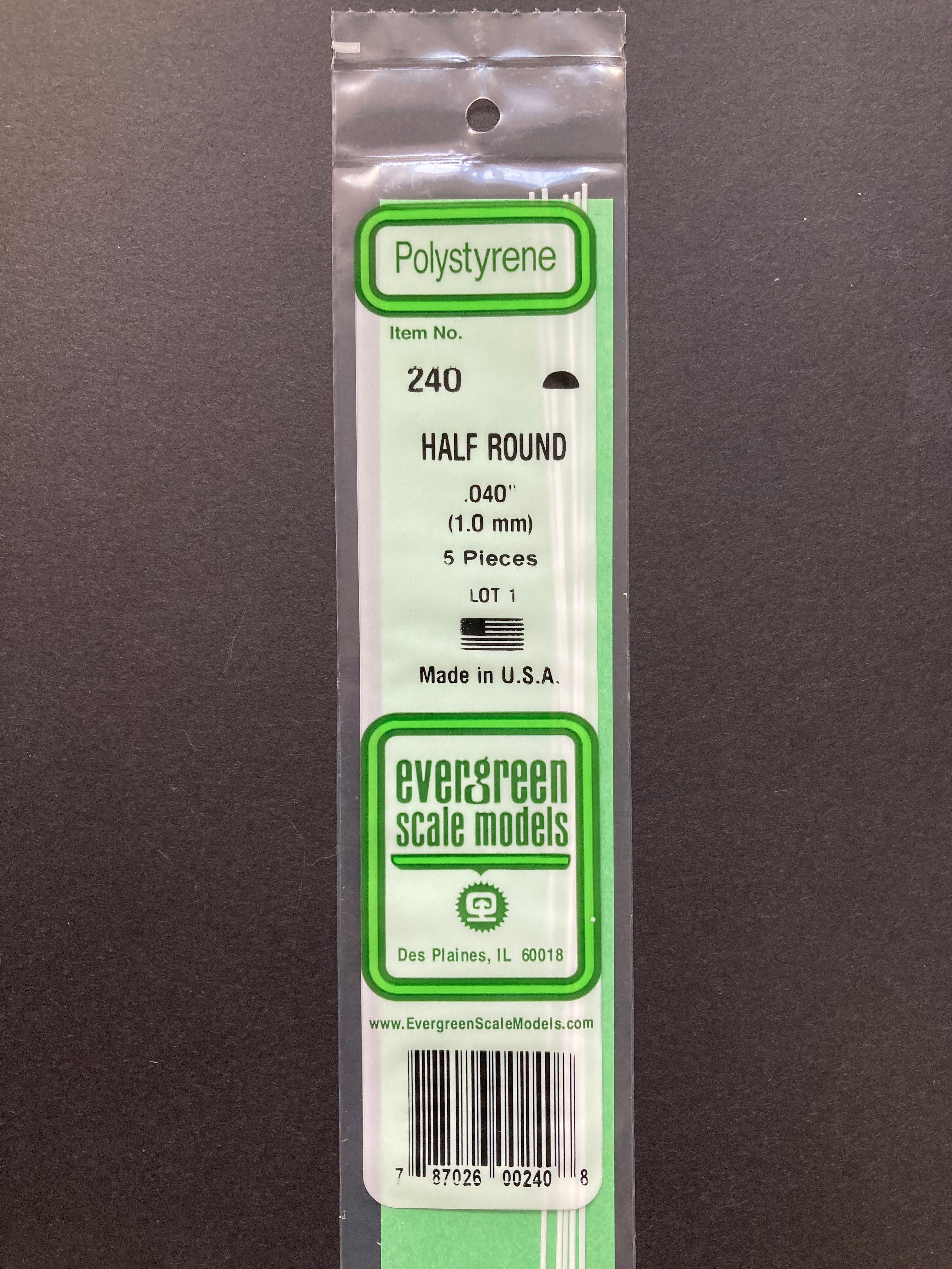 1.0 mm Opaque White Polystyrene Half Round Strips (5 Pieces) Item No: 240