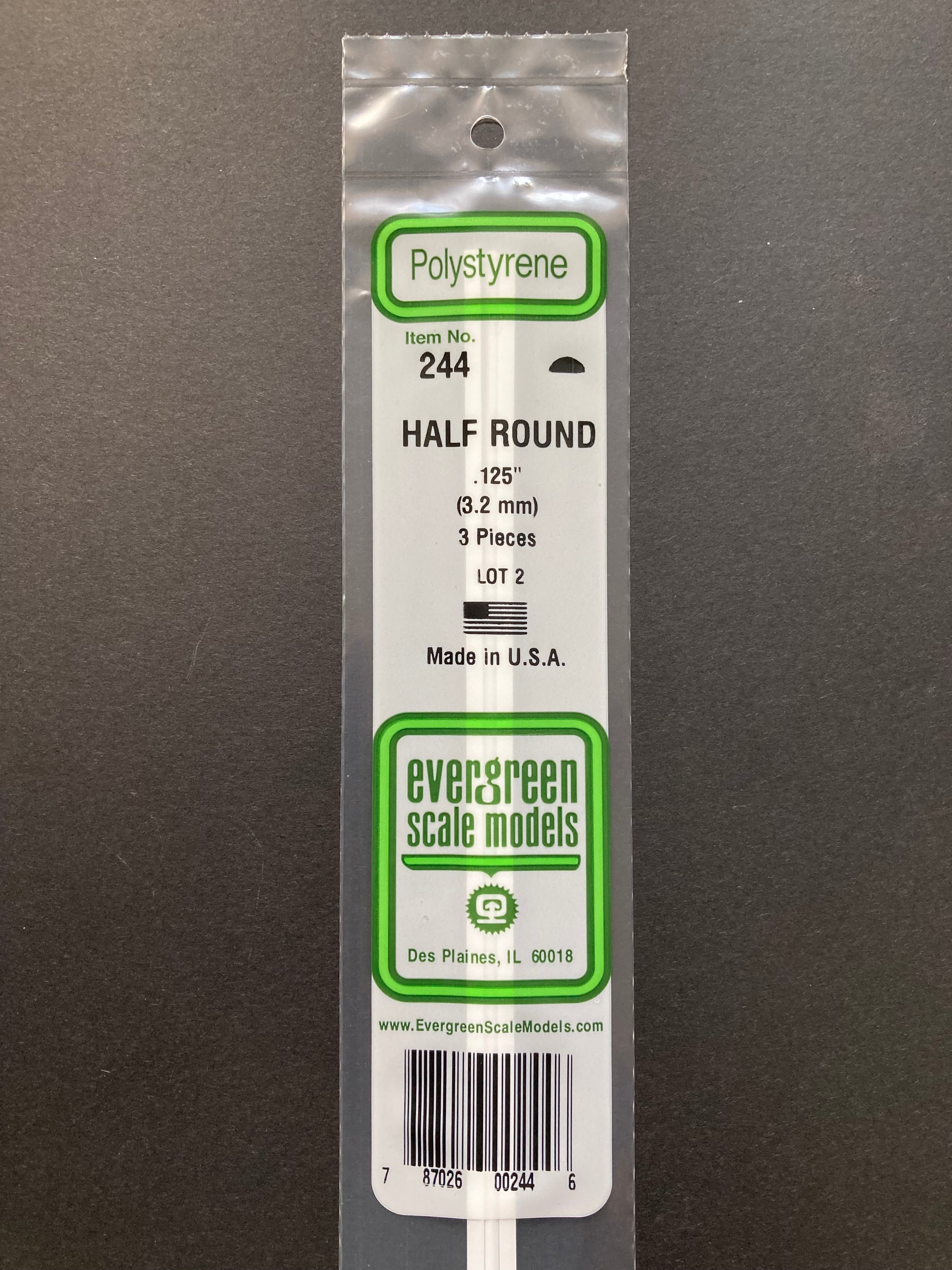 3.2 mm Opaque White Polystyrene Half Round Strips (3 Pieces) Item No: 244