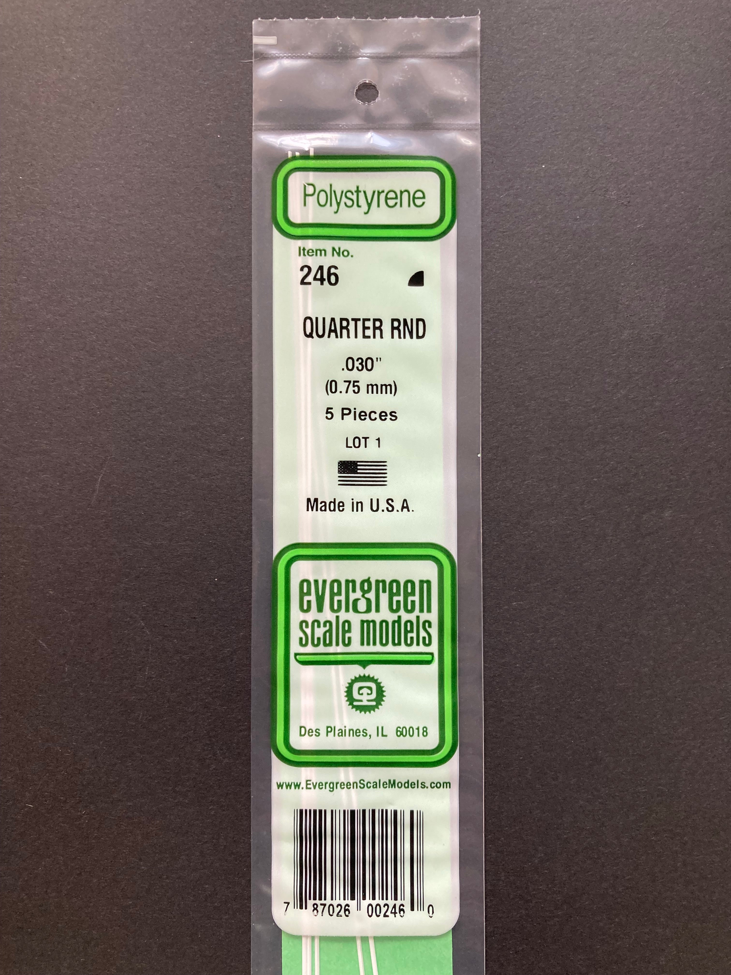 0.75 mm Opaque White Polystyrene Quarter Round Strips (5 Pieces) Item No: 246