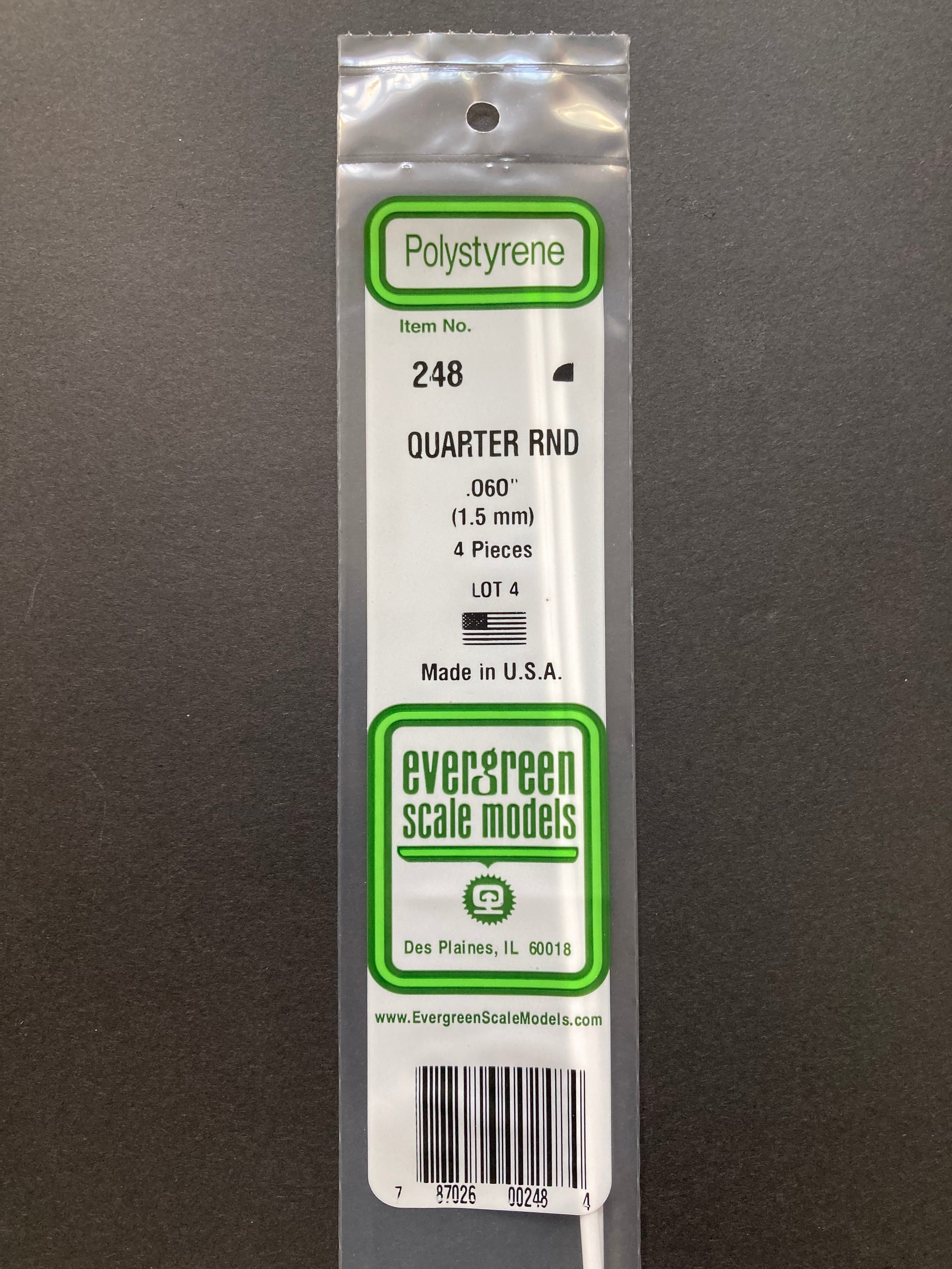 1.5 mm Opaque White Polystyrene Quarter Round Strips (4 Pieces) Item No: 248