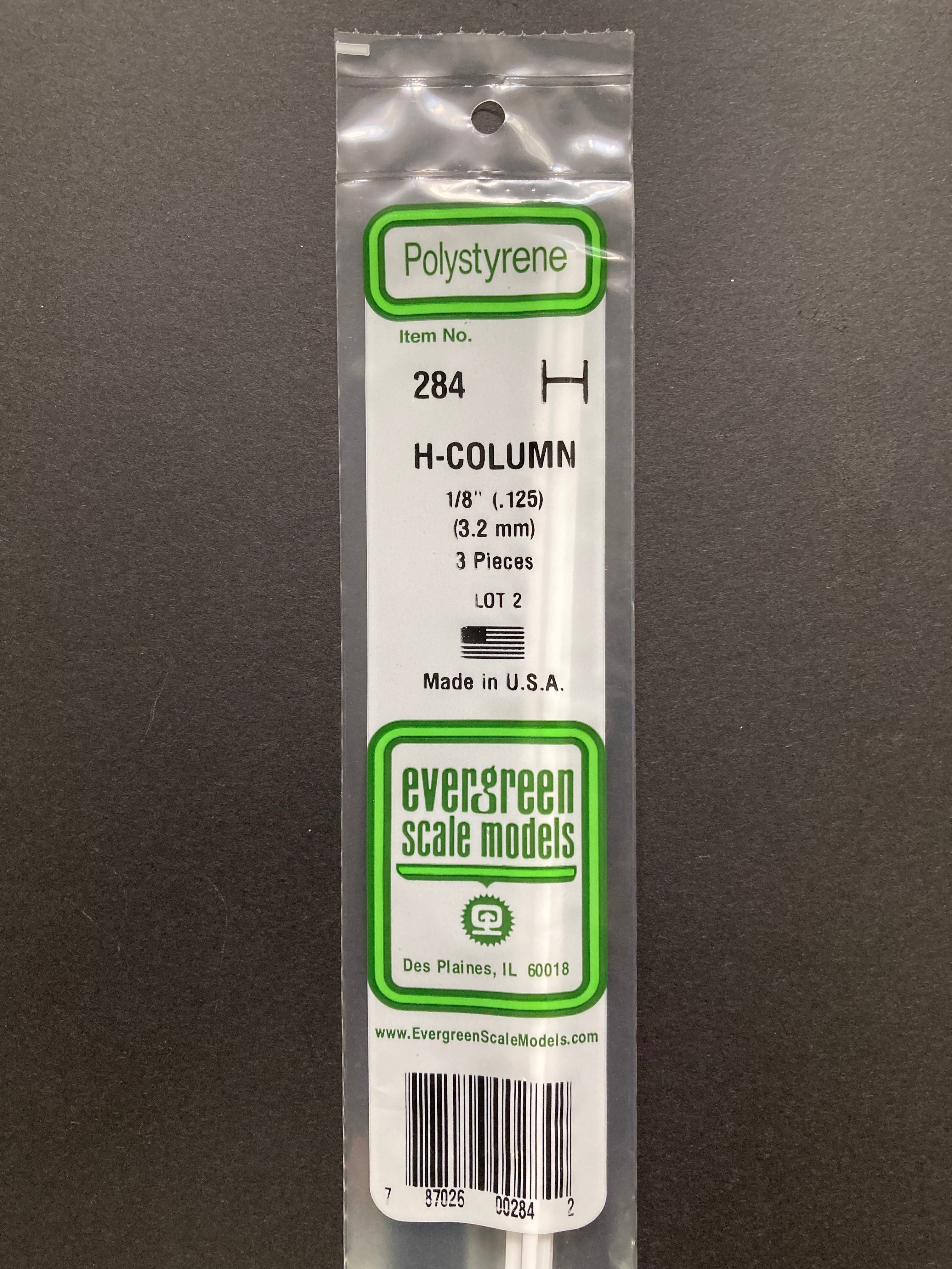3.2 mm Opaque White Polystyrene H Column (3 Pieces) Item No: 284