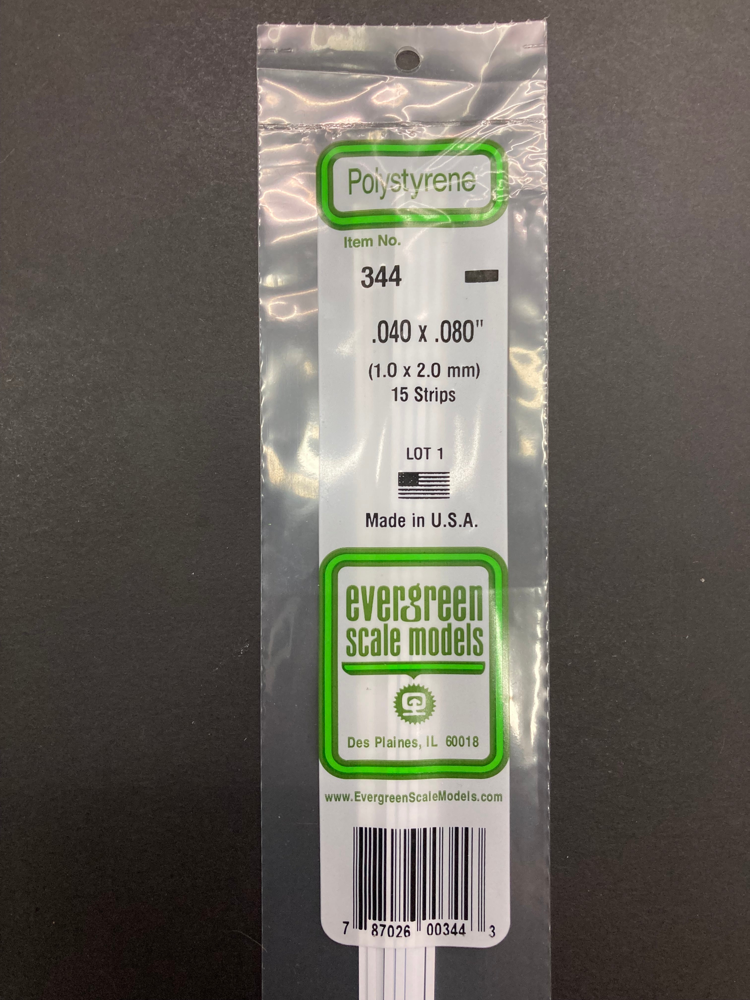 1.0 x 2.0 mm Opaque White Dimensional Polystyrene Strips (15 Strips) Item No: 344