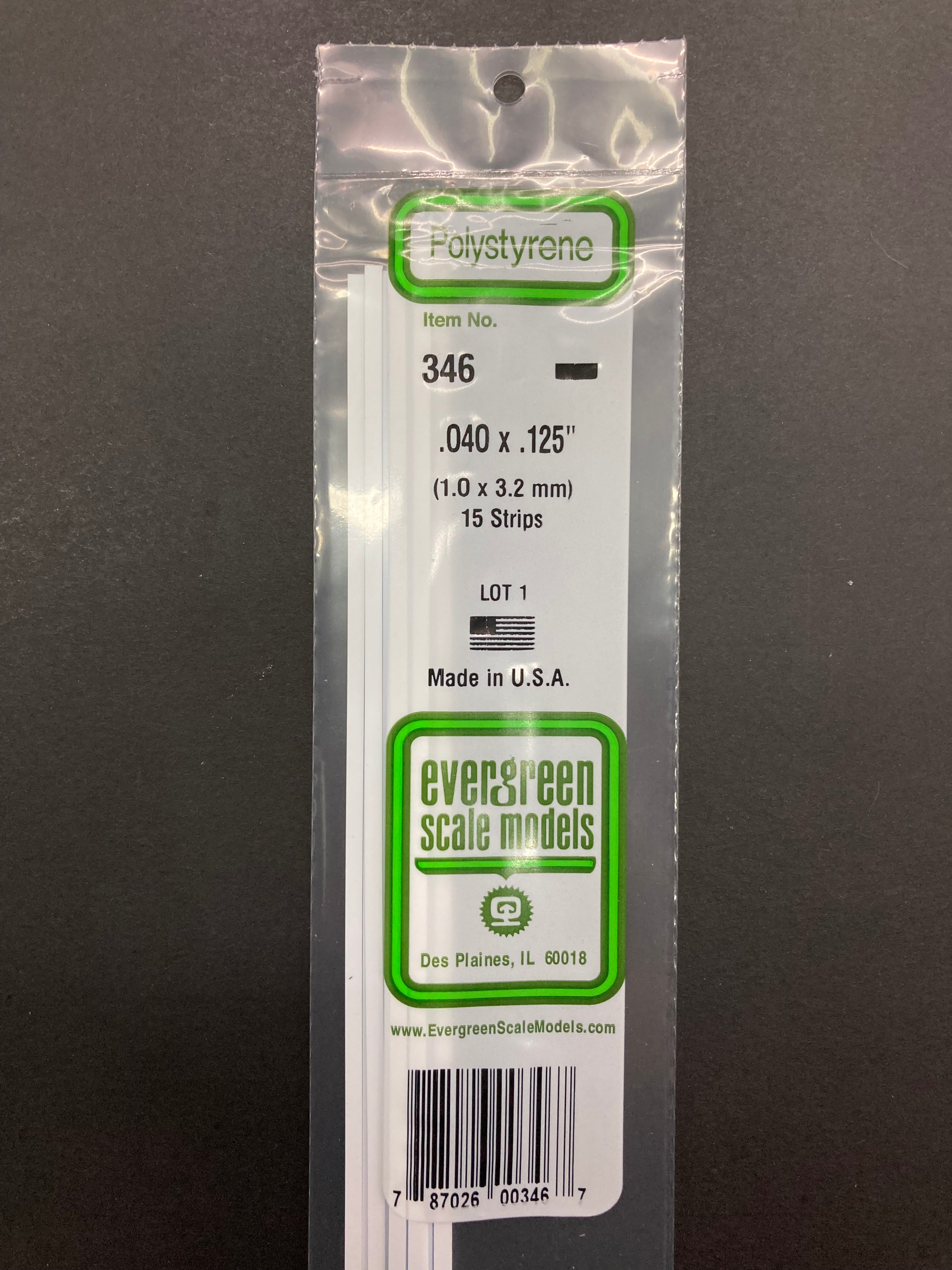 1.0 x 3.2 mm Opaque White Dimensional Polystyrene Strips (15 Strips) Item No: 346