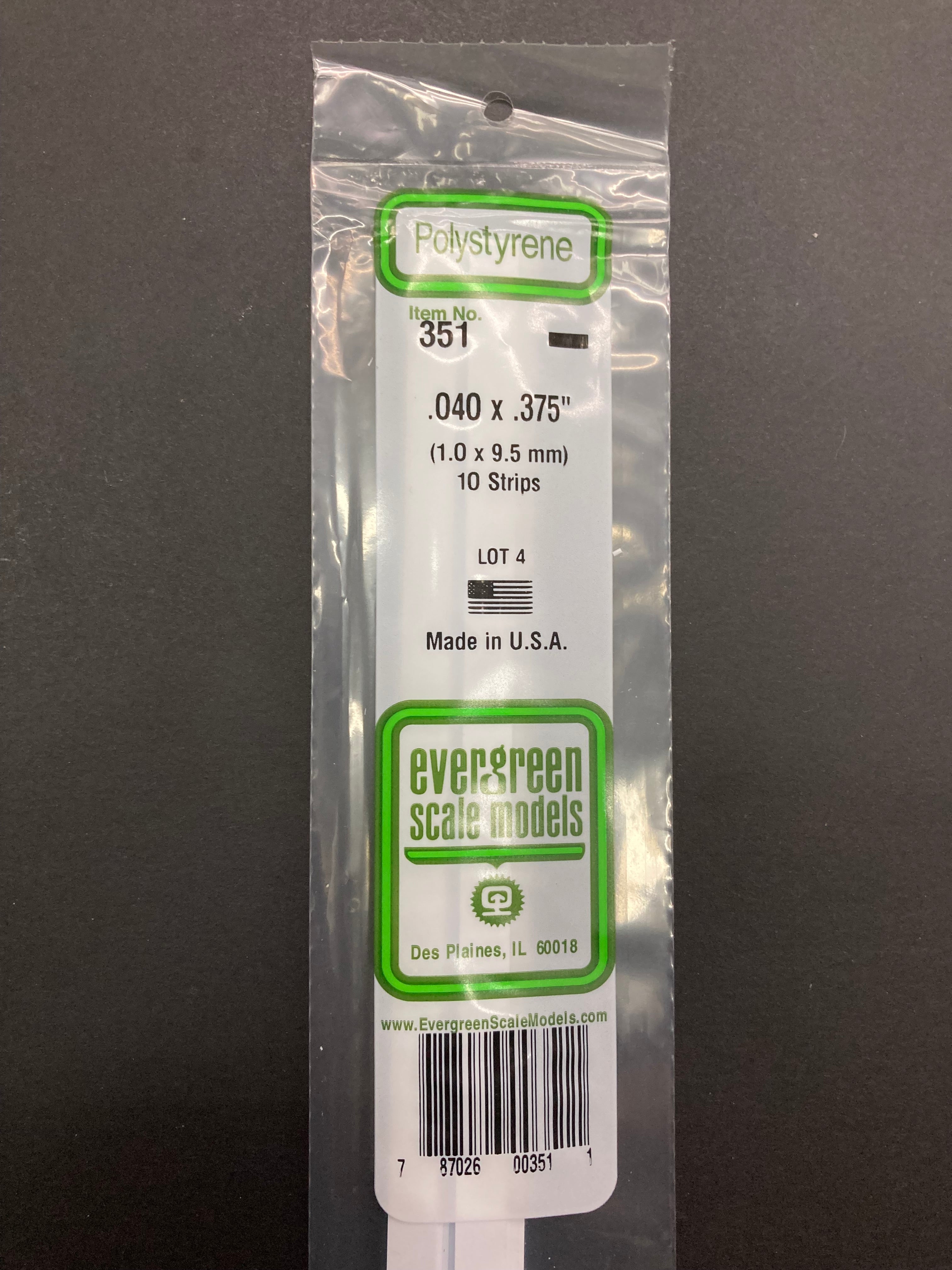 1.0 x 9.5 mm Opaque White Dimensional Polystyrene Strips (10 Strips) Item No: 351