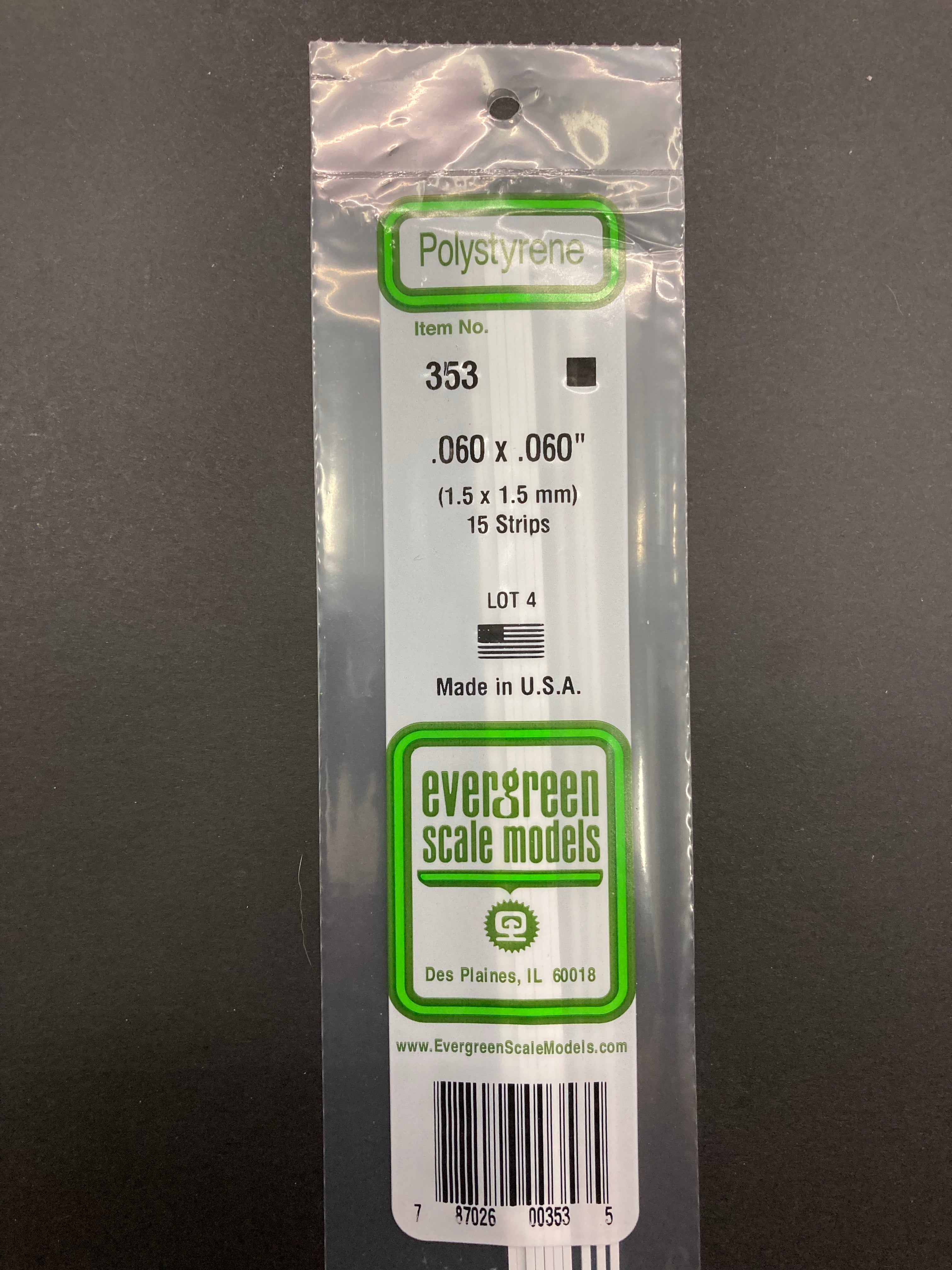 1.5 x 1.5 mm Opaque White Dimensional Polystyrene Strips (15 Strips) Item No: 353