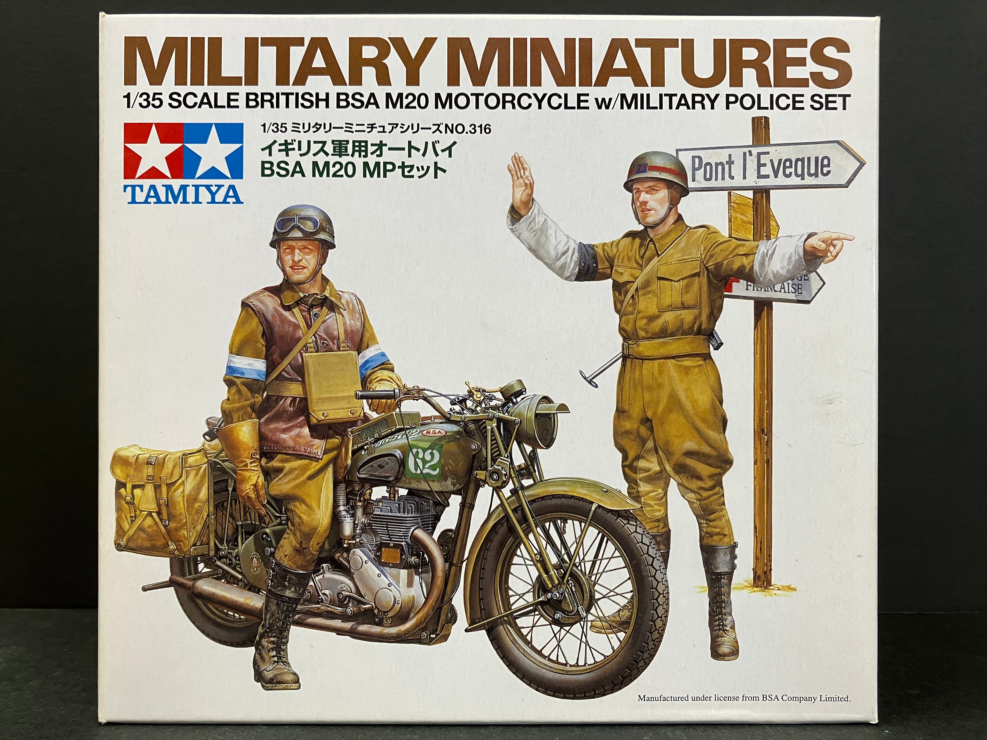 1/35 Scale Military Miniature Series: No. 316 British BSA M20 Motorcycle with Military Police Set
