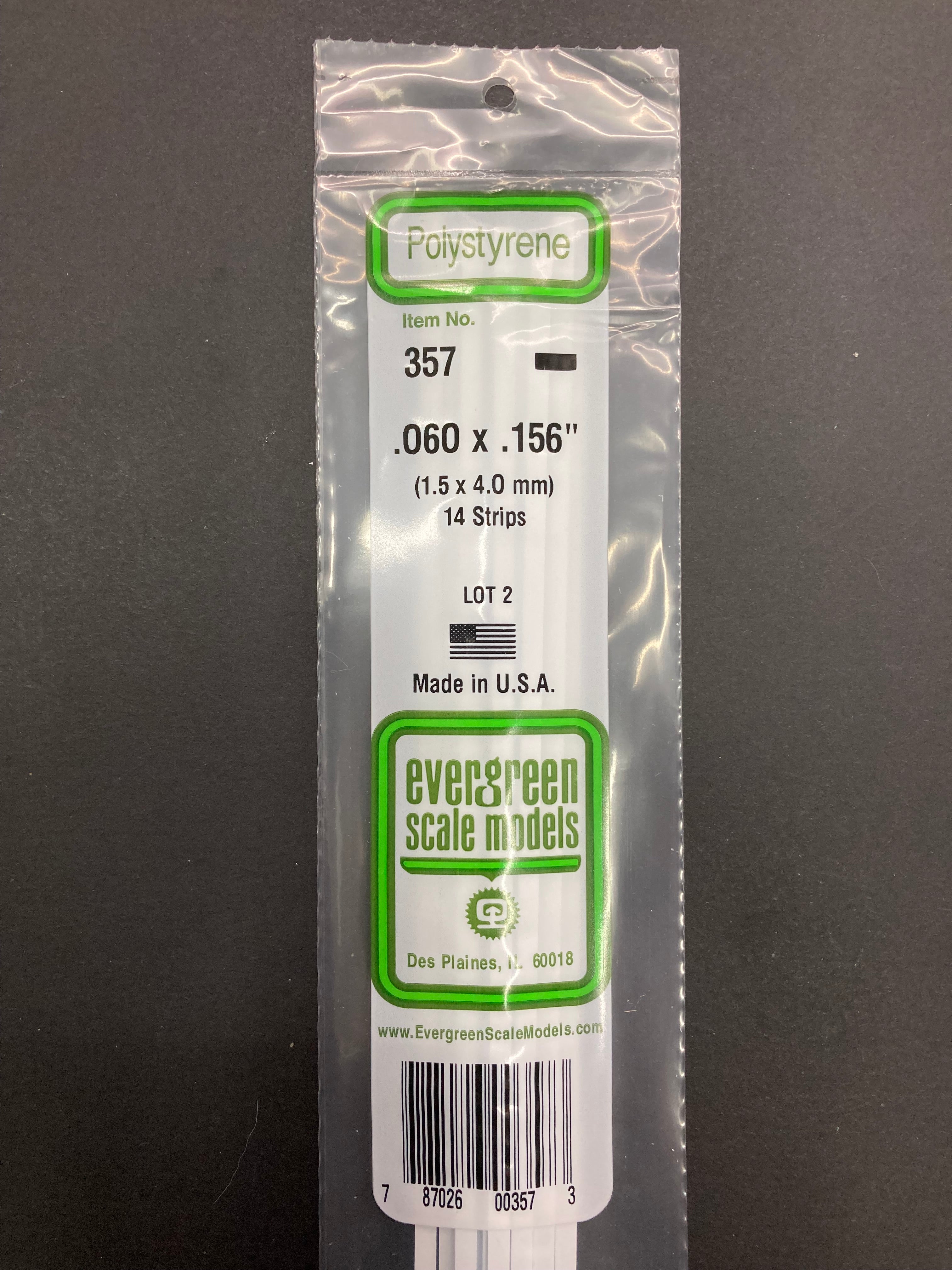 1.5 x 4.0 mm Opaque White Dimensional Polystyrene Strips (14 Strips) Item No: 357