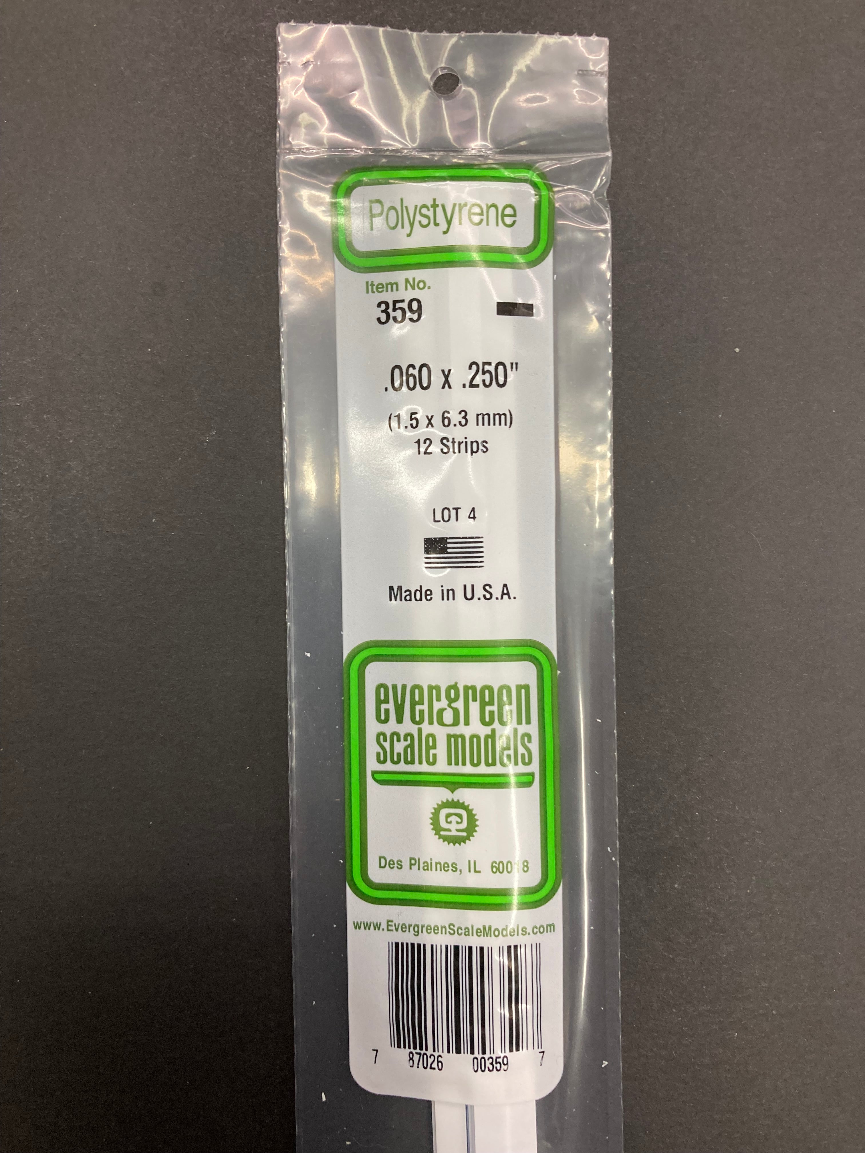 1.5 x 6.3 mm Opaque White Dimensional Polystyrene Strips (12 Strips) Item No: 359