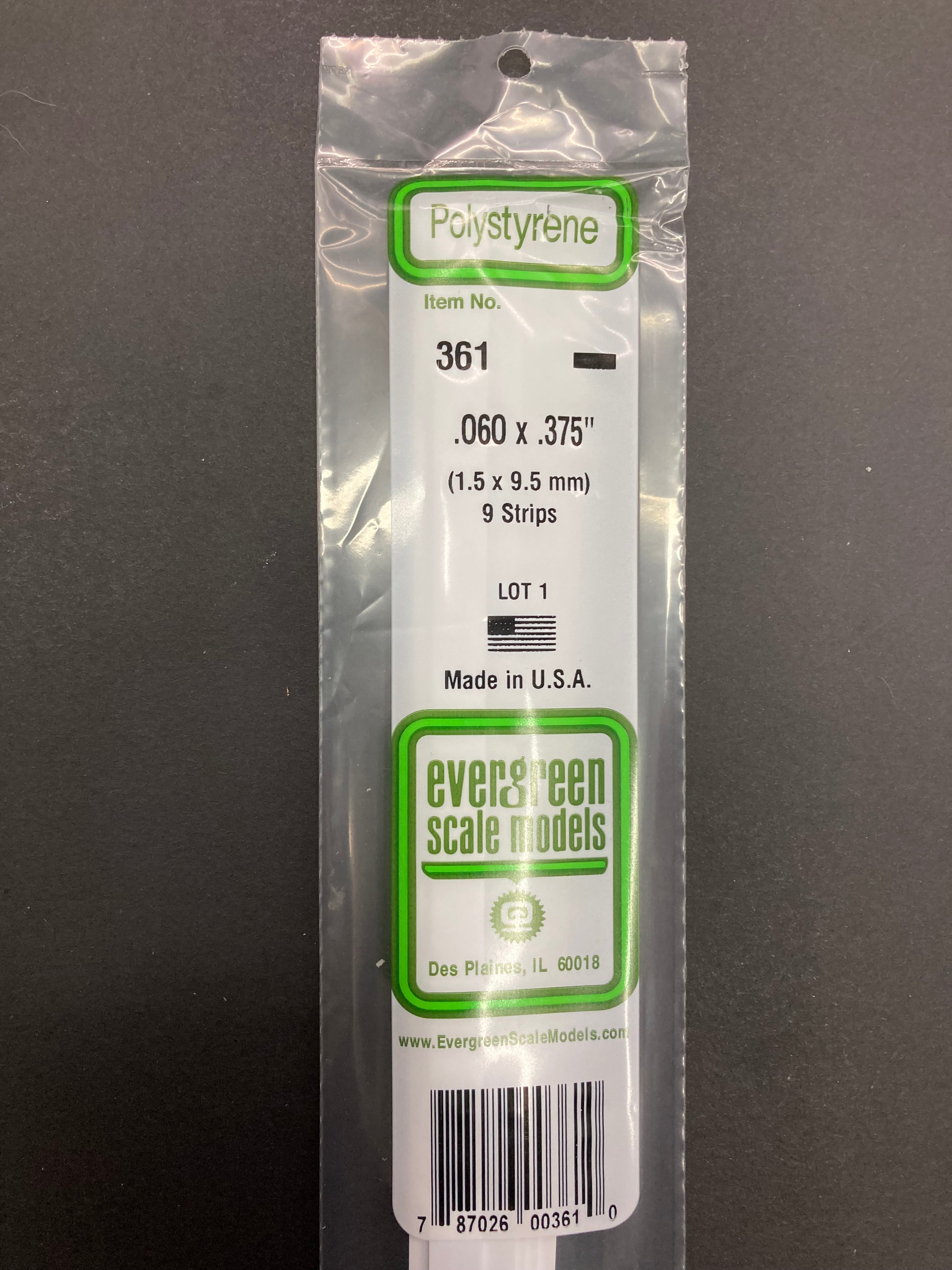 1.5 x 9.5 mm Opaque White Dimensional Polystyrene Strips (9 Strips) Item No: 361