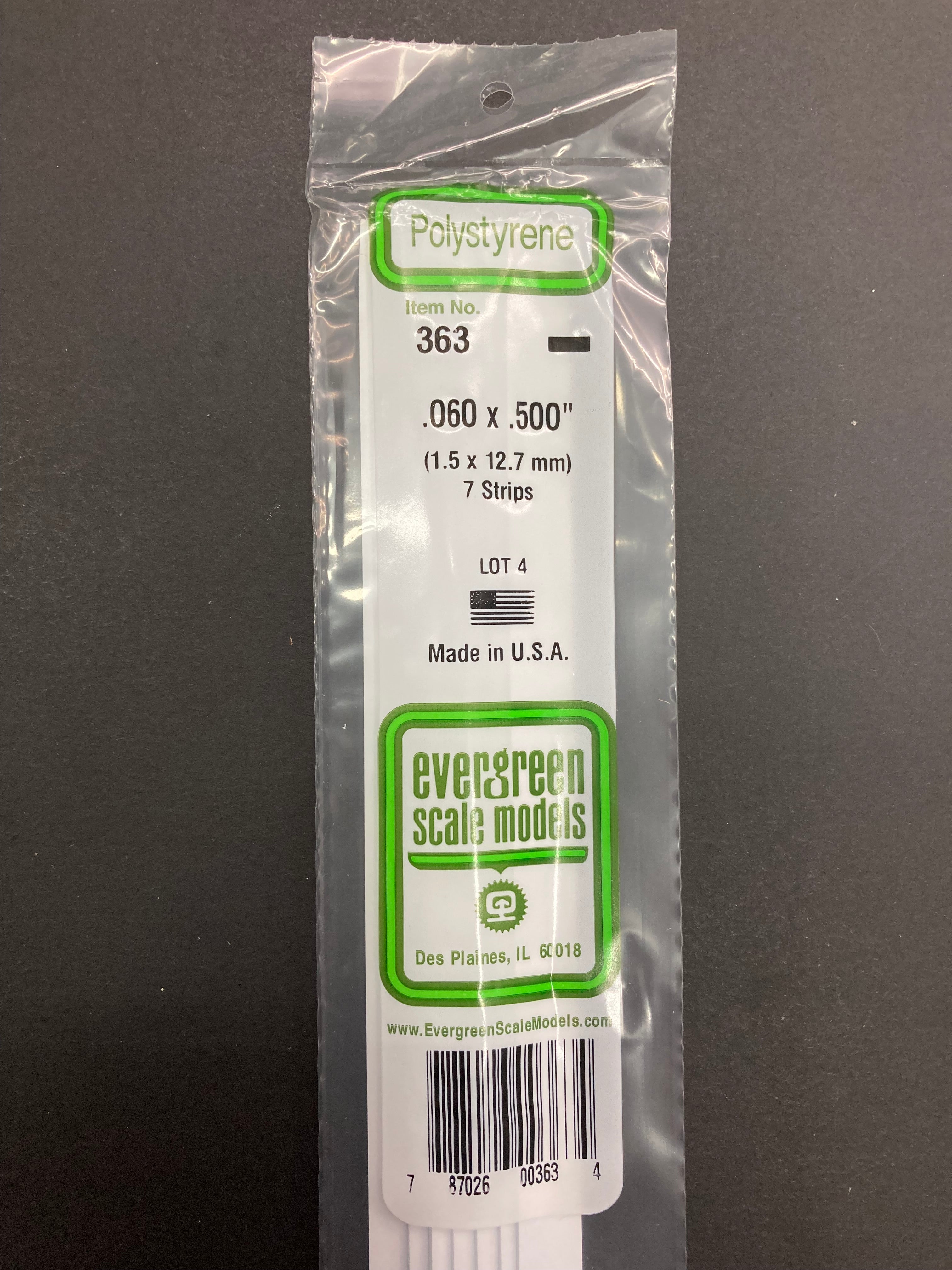 1.5 x 12.7 mm Opaque White Dimensional Polystyrene Strips (7 Strips) Item No: 363