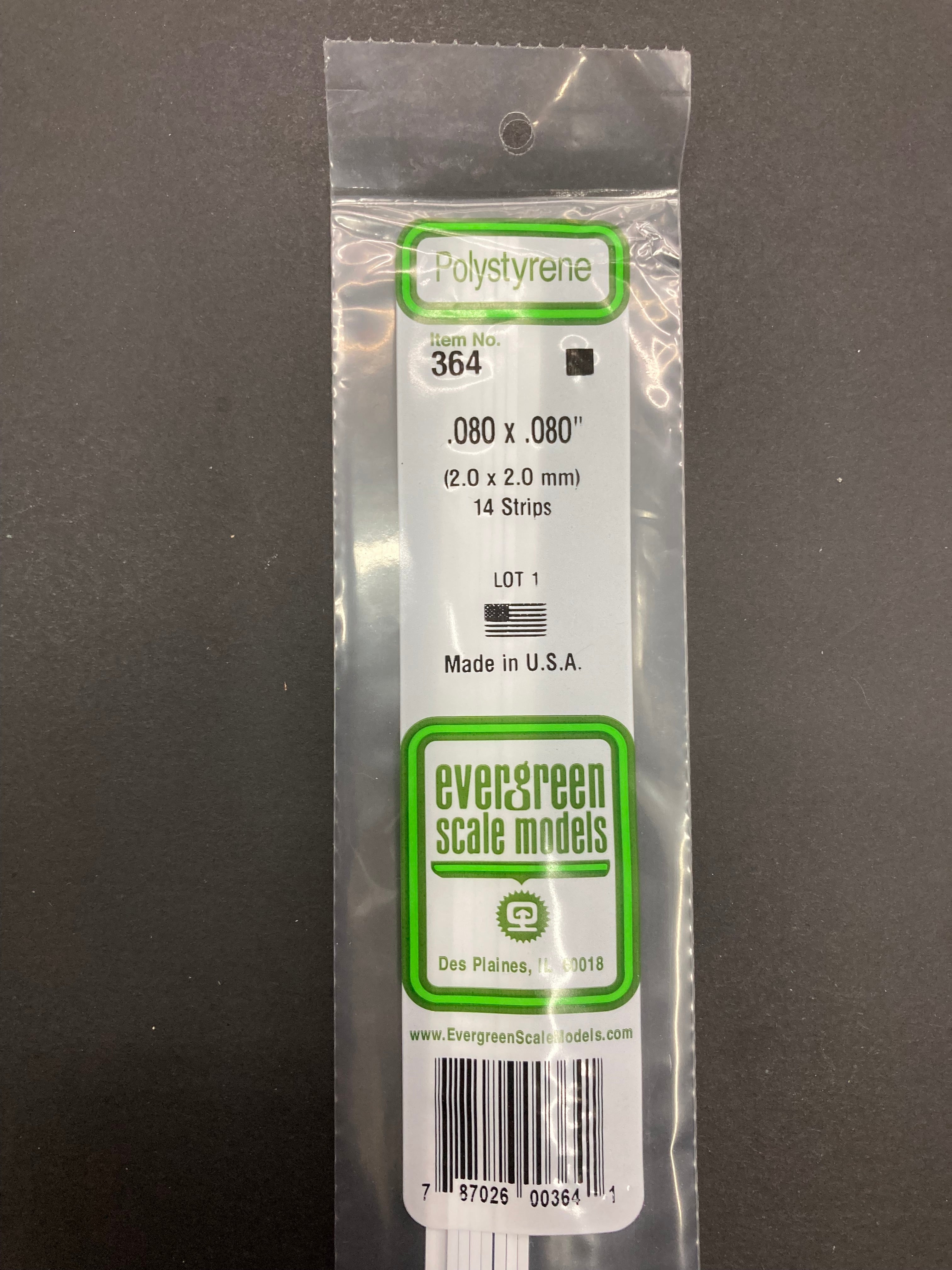 2.0 x 2.0 mm Opaque White Dimensional Polystyrene Strips (14 Strips) Item No: 364