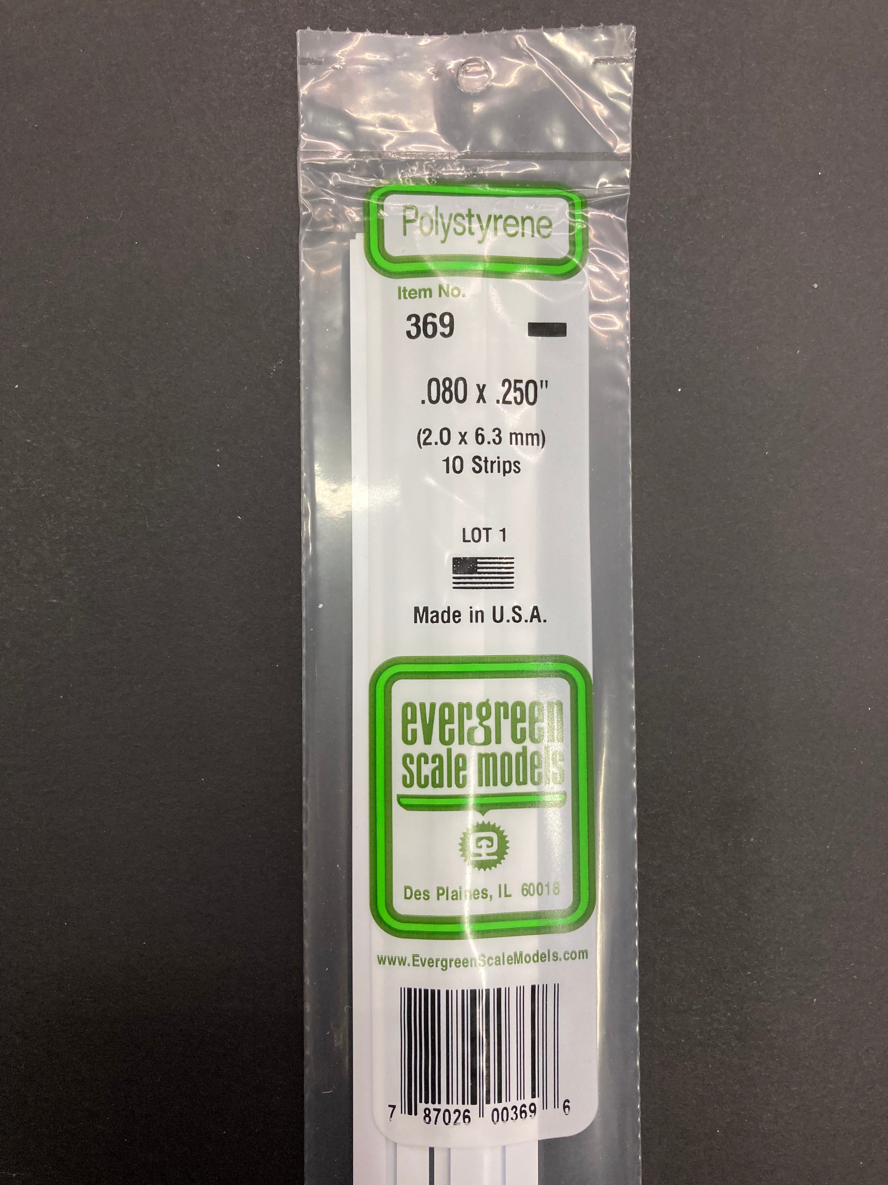 2.0 x 6.3 mm Opaque White Dimensional Polystyrene Strips (10 Strips) Item No: 369