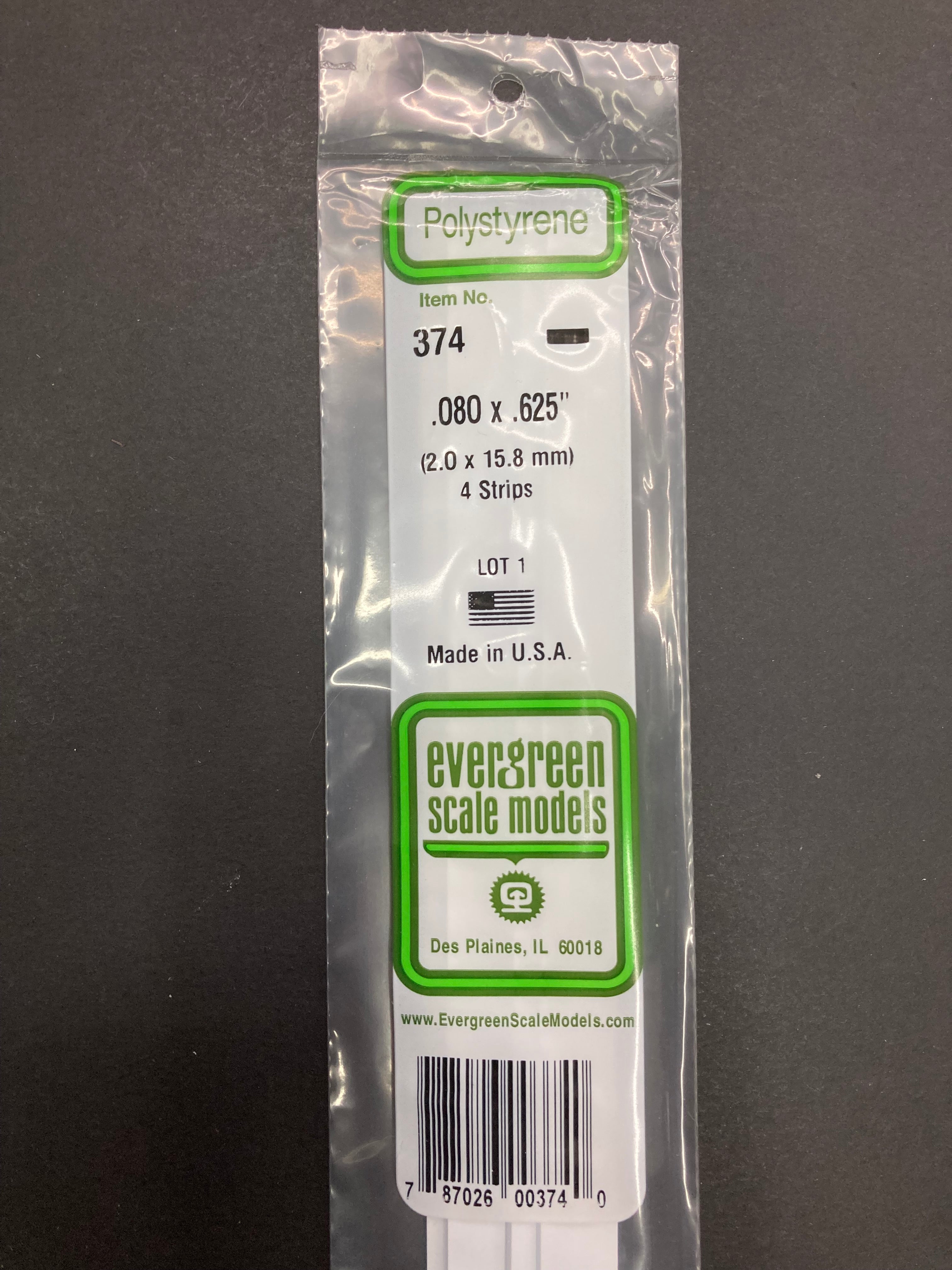 2.0 x 15.8 mm Opaque White Dimensional Polystyrene Strips (4 Strips) Item No: 374