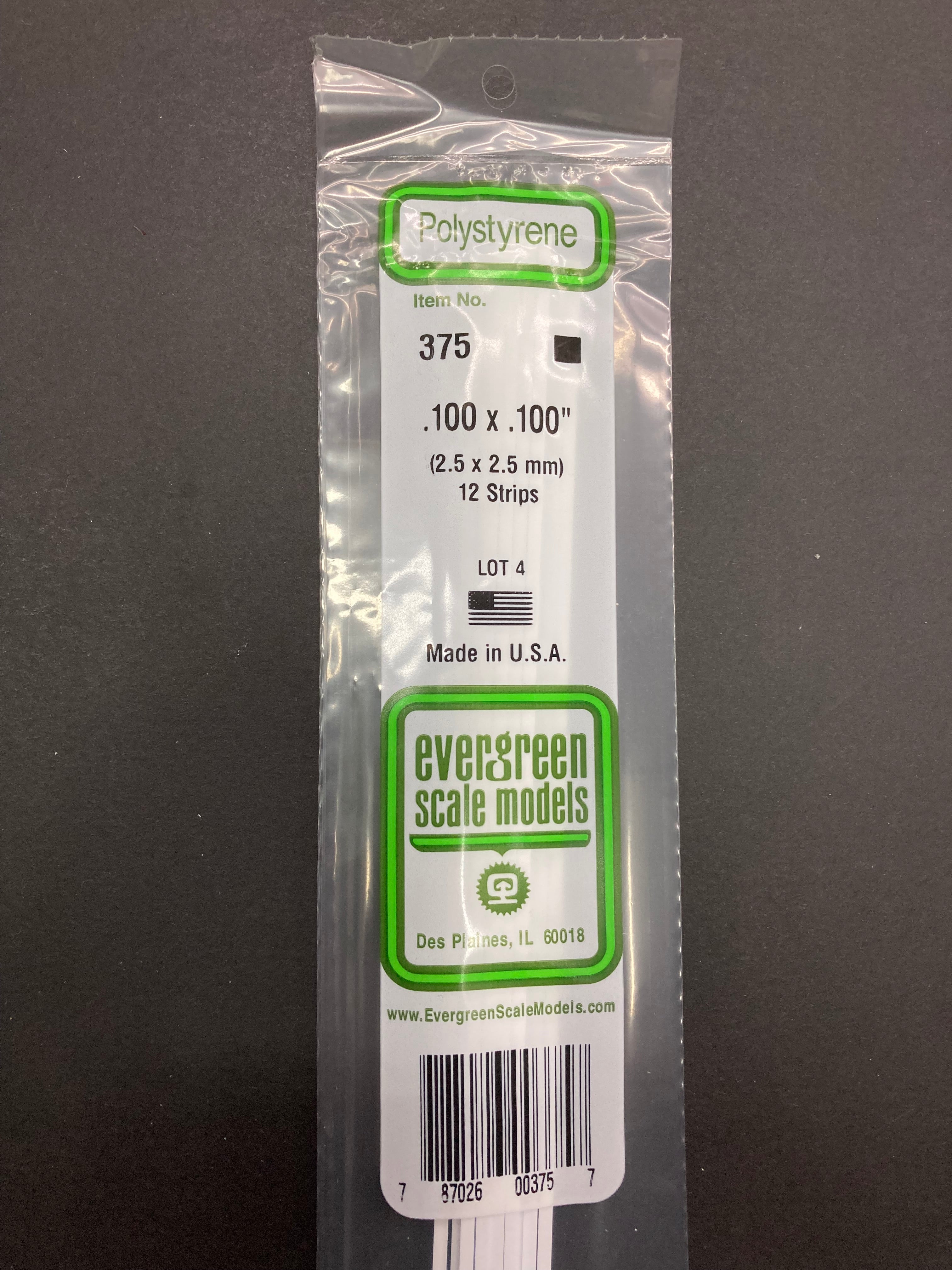 2.5 x 2.5 mm Opaque White Dimensional Polystyrene Strips (12 Strips) Item No: 375