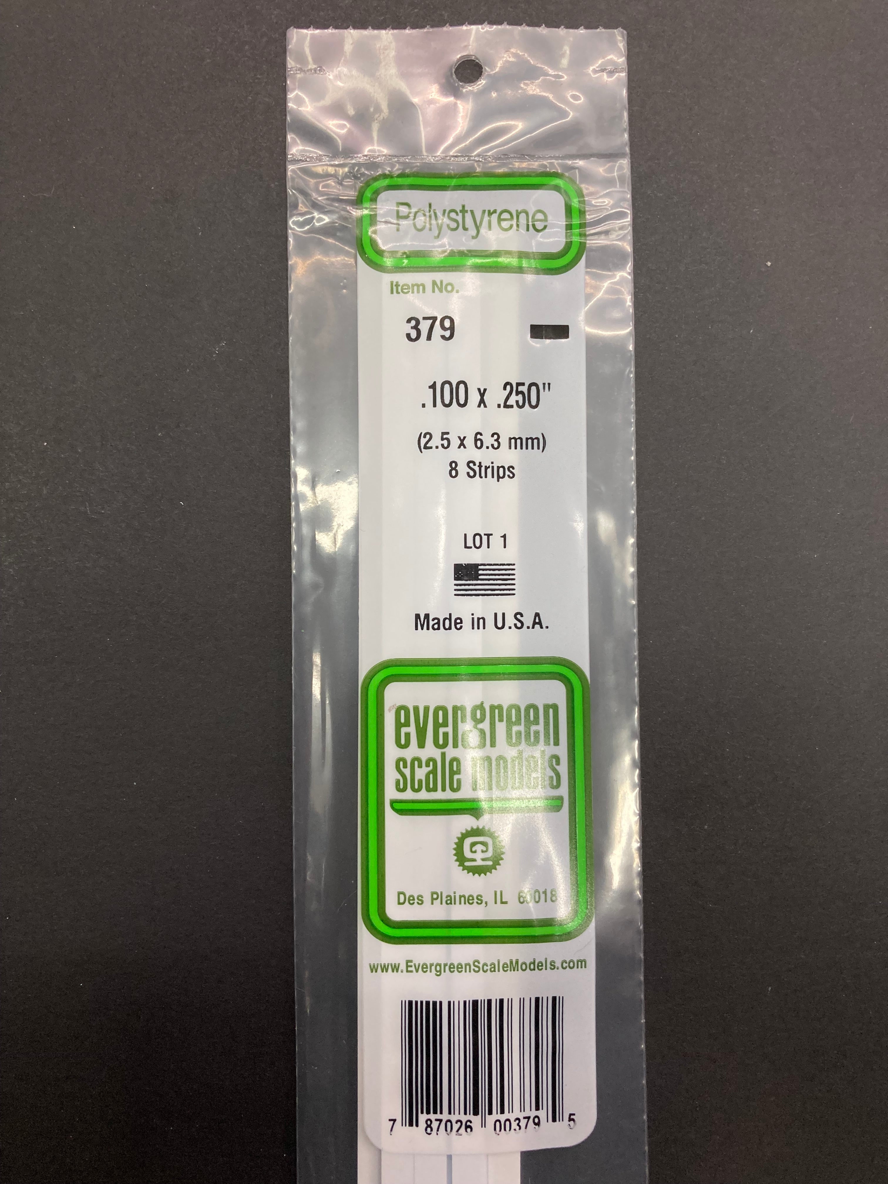 2.5 x 6.3 mm Opaque White Dimensional Polystyrene Strips (8 Strips) Item No: 379