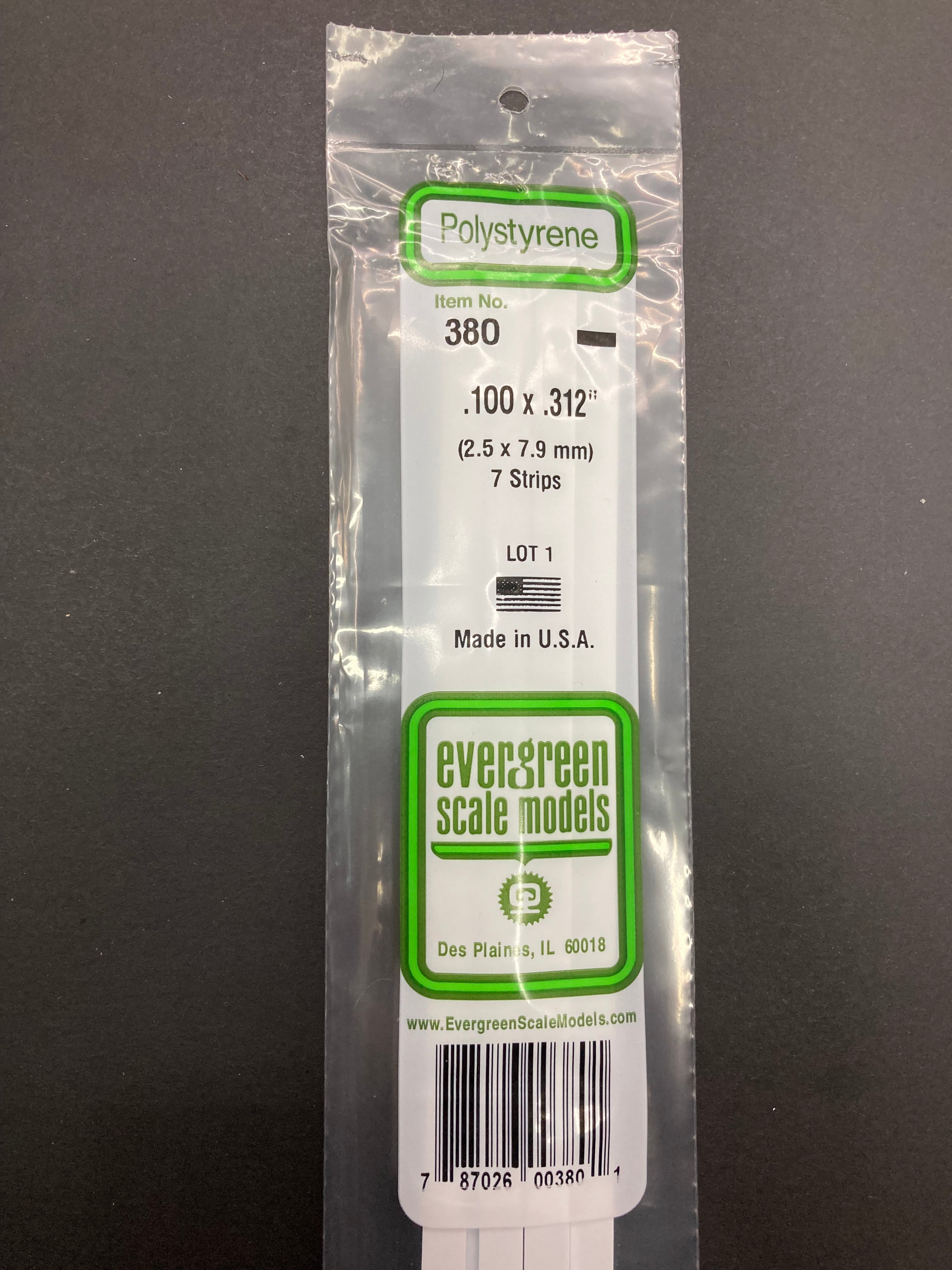 2.5 x 7.9 mm Opaque White Dimensional Polystyrene Strips (7 Strips) Item No: 380