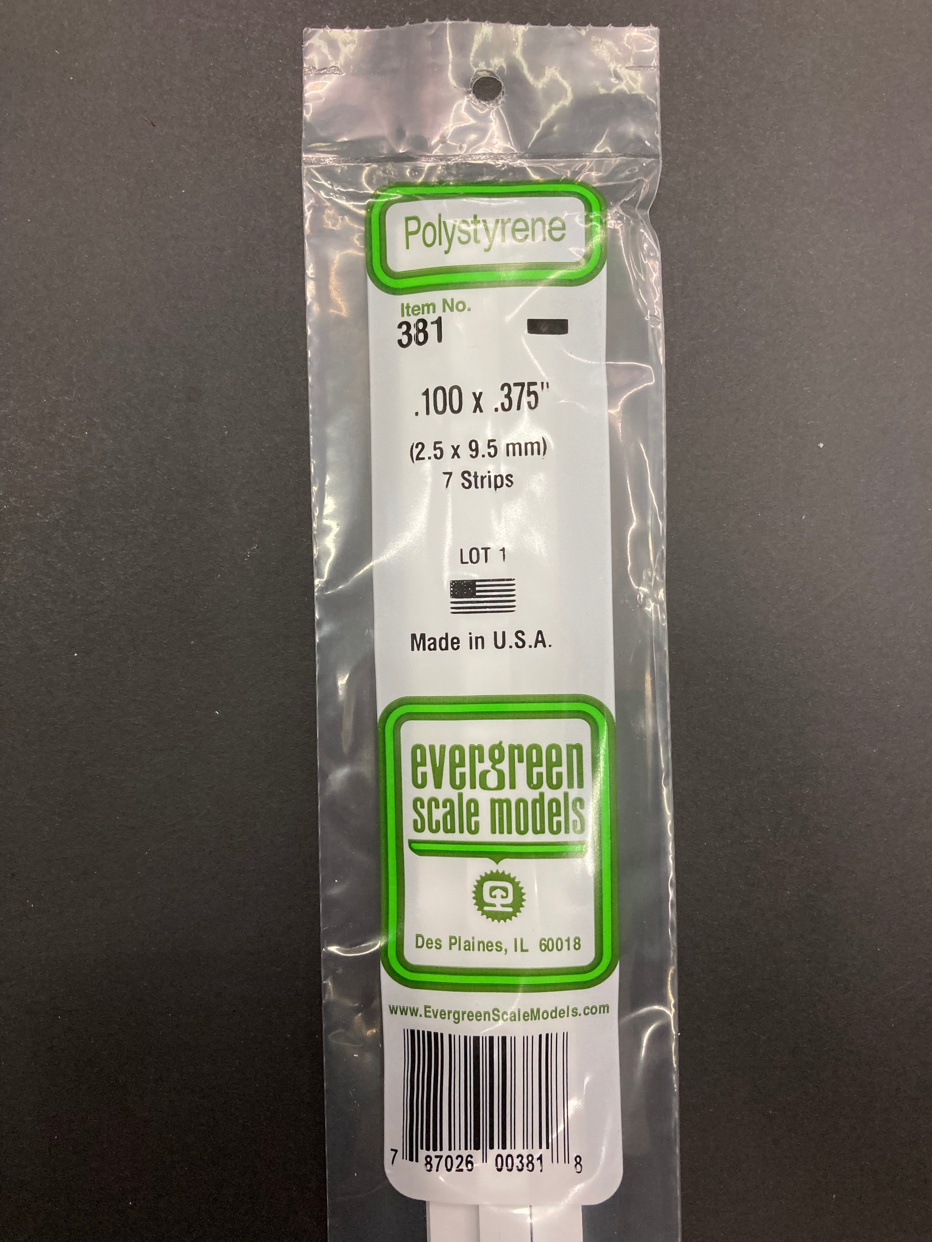 2.5 x 9.5 mm Opaque White Dimensional Polystyrene Strips (7 Strips) Item No: 381