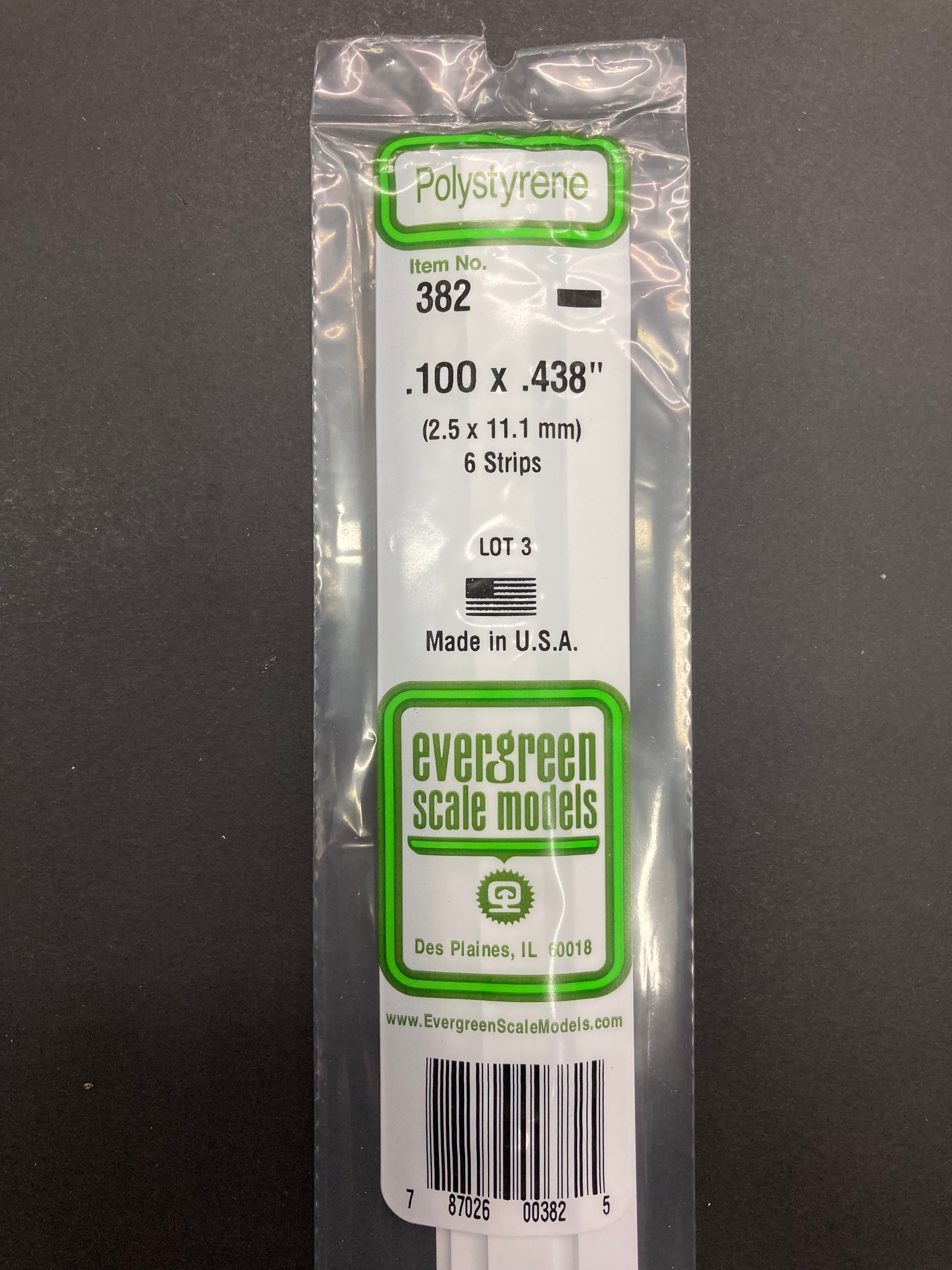 2.5 x 11.1 mm Opaque White Dimensional Polystyrene Strips (6 Strips) Item No: 382