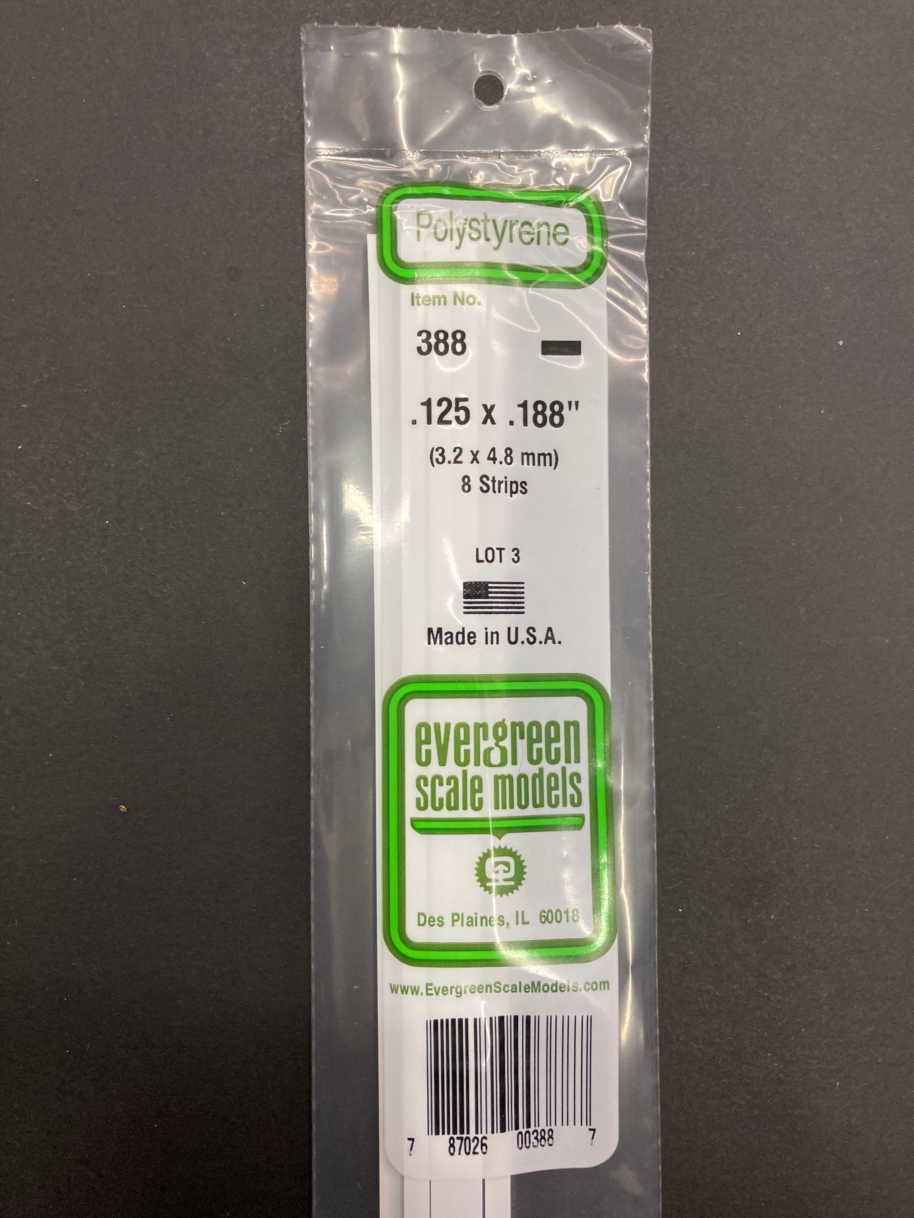 3.2 X 4.8 mm Opaque White Dimensional Polystyrene Strips (8 Strips) Item No: 388