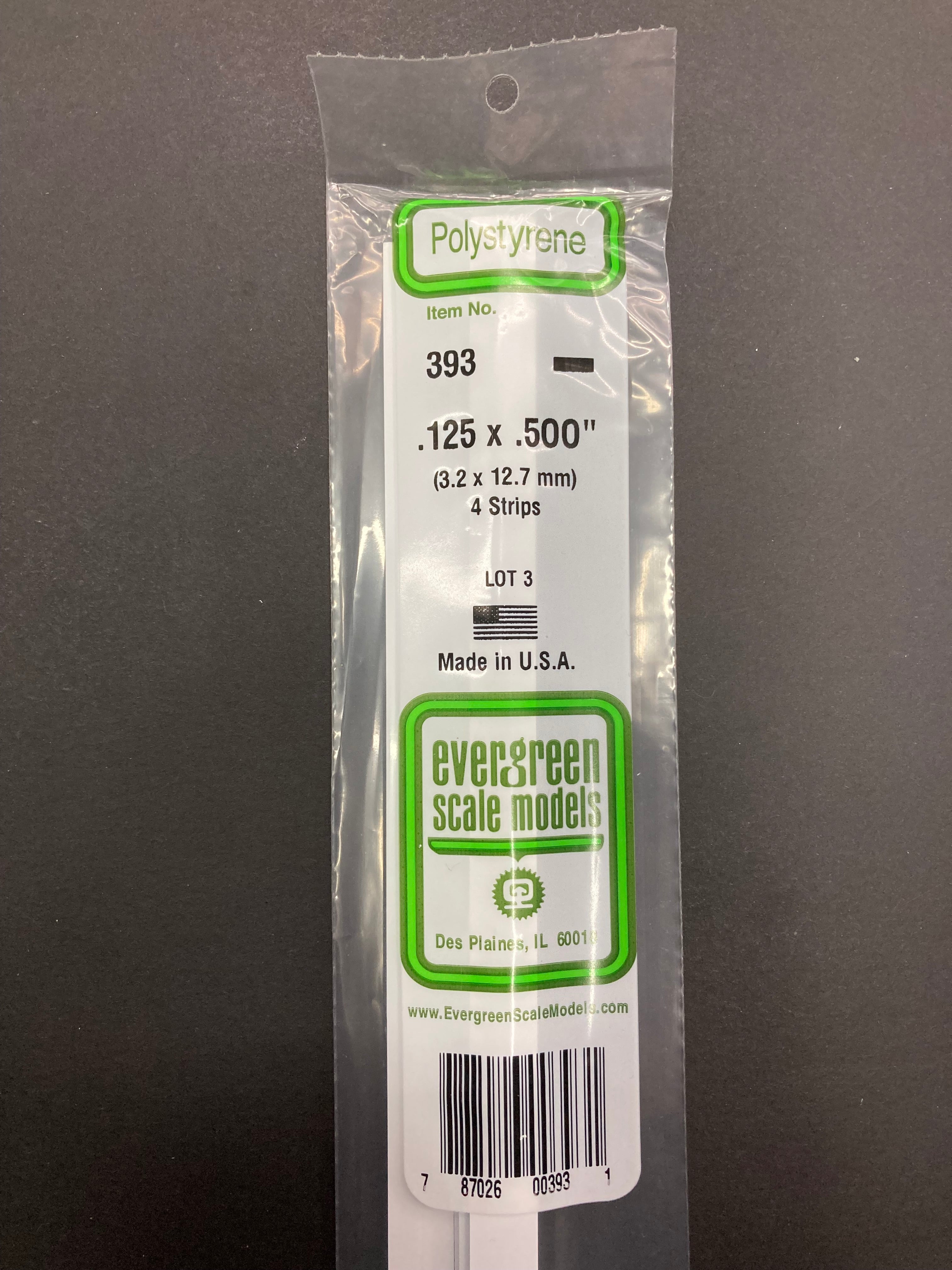 3.2 x 12.7 mm Opaque White Dimensional Polystyrene Strips (4 Strips) Item No: 393