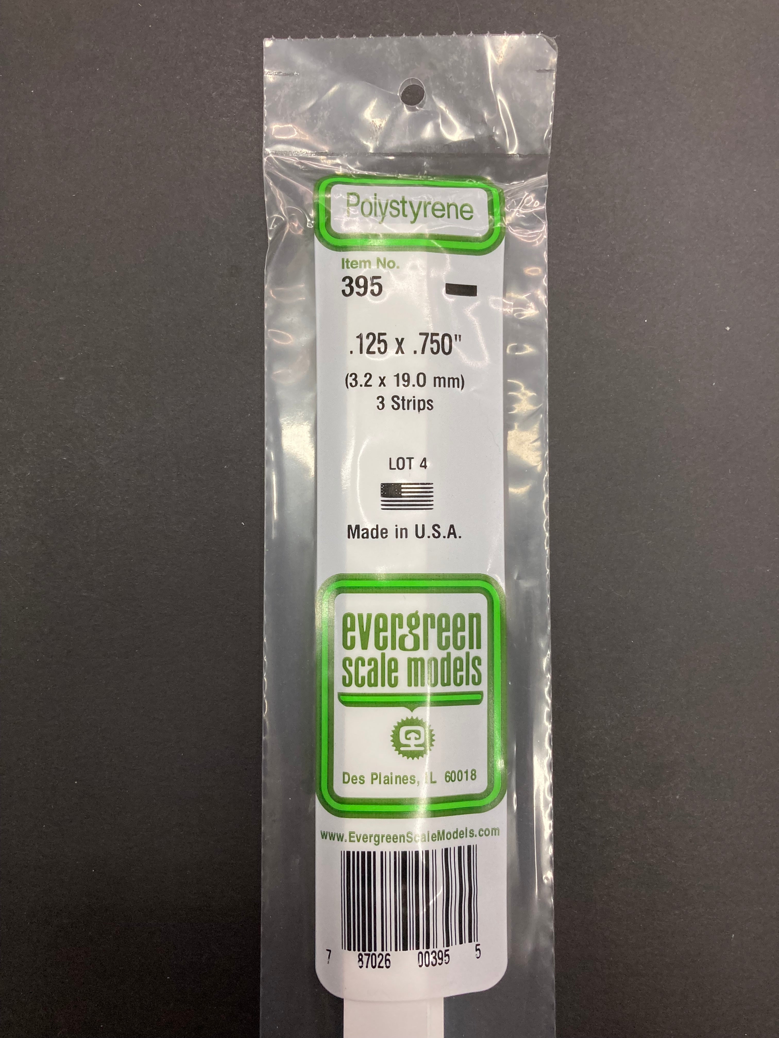 3.2 x 19.0 mm Opaque White Dimensional Polystyrene Strips (3 Strips) Item No: 395