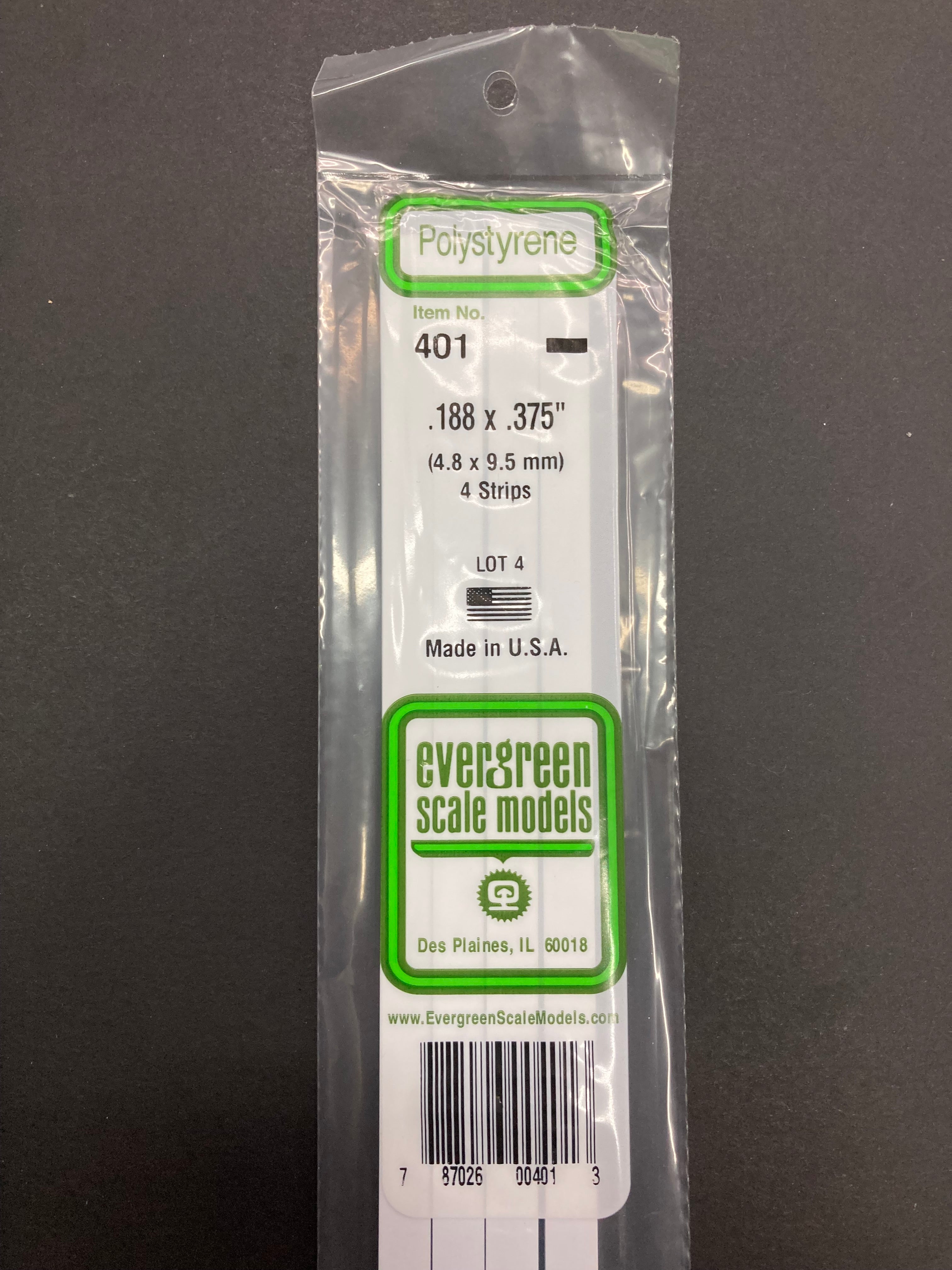 4.8 x 9.5 mm Opaque White Dimensional Polystyrene Strips (4 Strips) Item No: 401