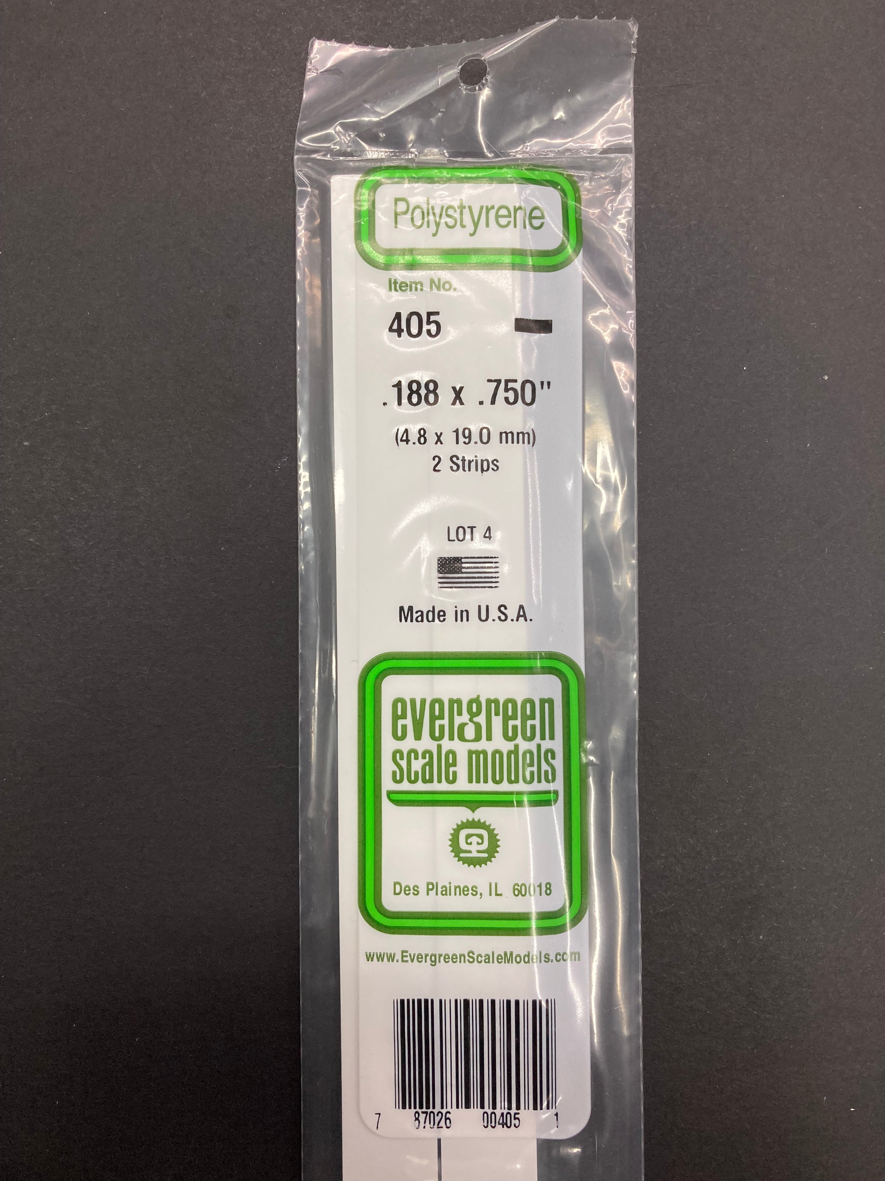 4.8 x 19.0 mm Opaque White Dimensional Polystyrene Strips (2 Strips) Item No: 405