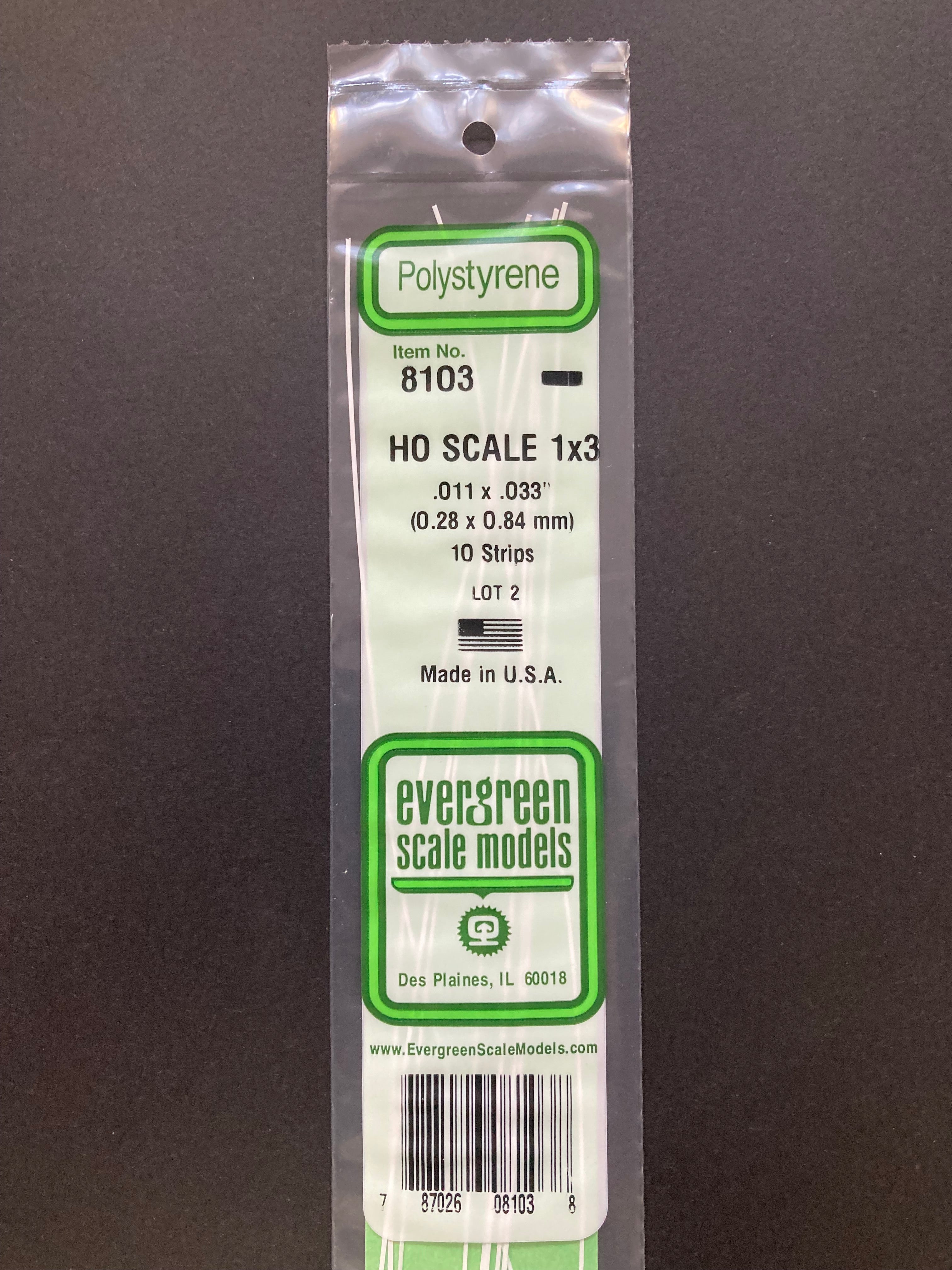 0.28 x 0.84 mm Opaque White HO Scale Polystyrene Strips (10 Strips) Item No: 8103